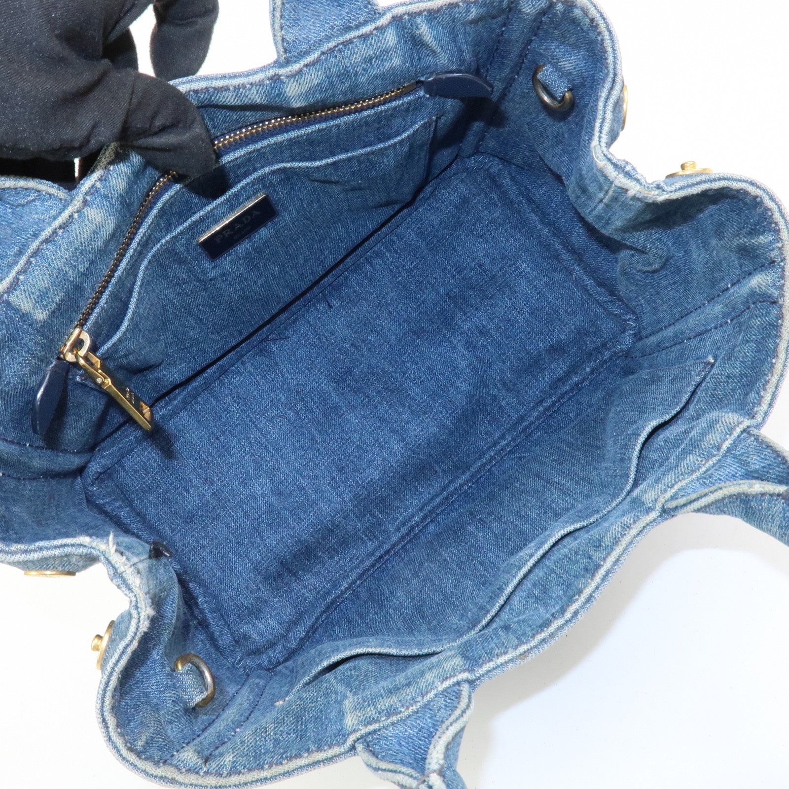 PRADA Logo Canapa Mini Denim 2Way Bag Hand Bag Shoulder Bag 1BG439