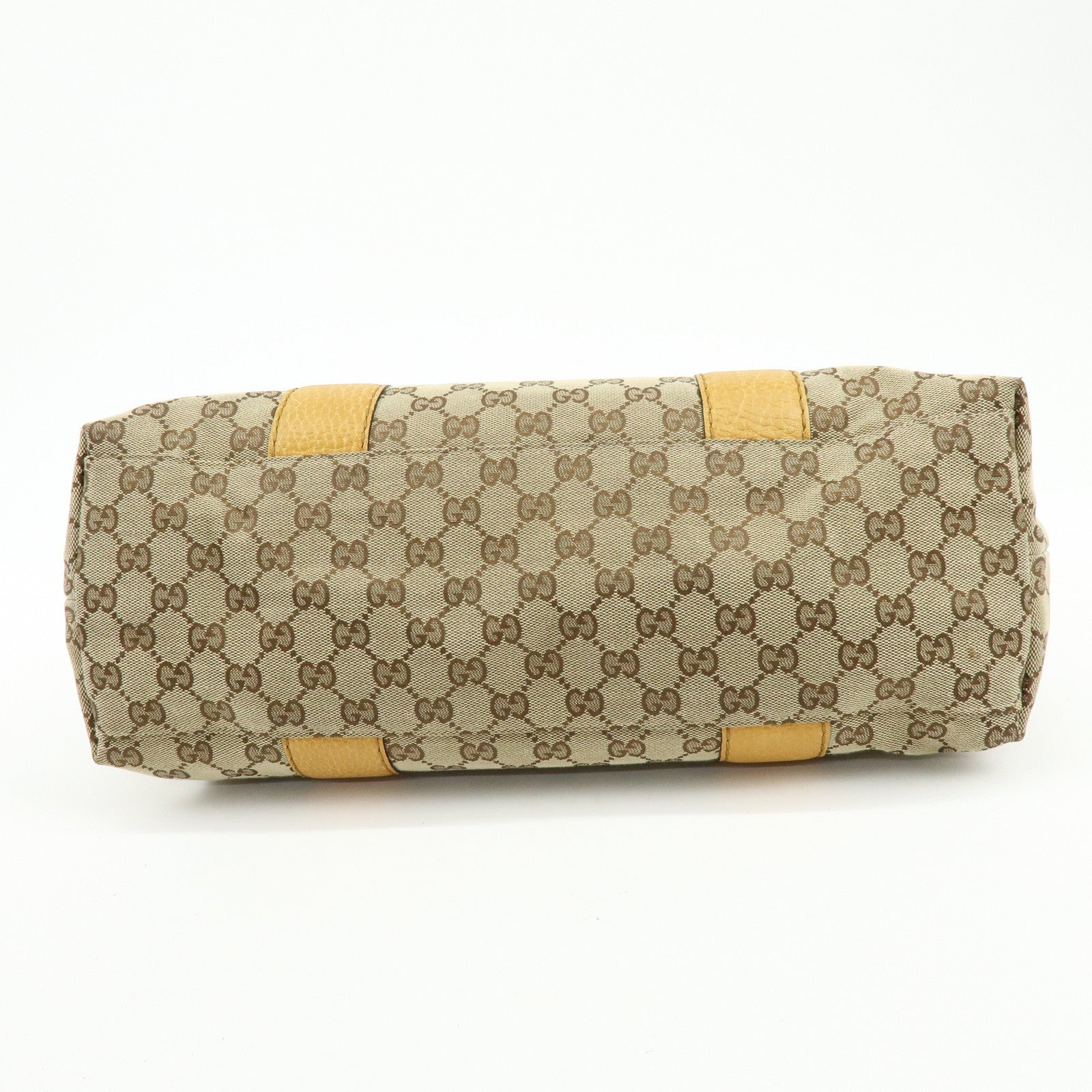 GUCCI Bamboo GG Canvas Leather Tote Bag Beige Yellow 232947