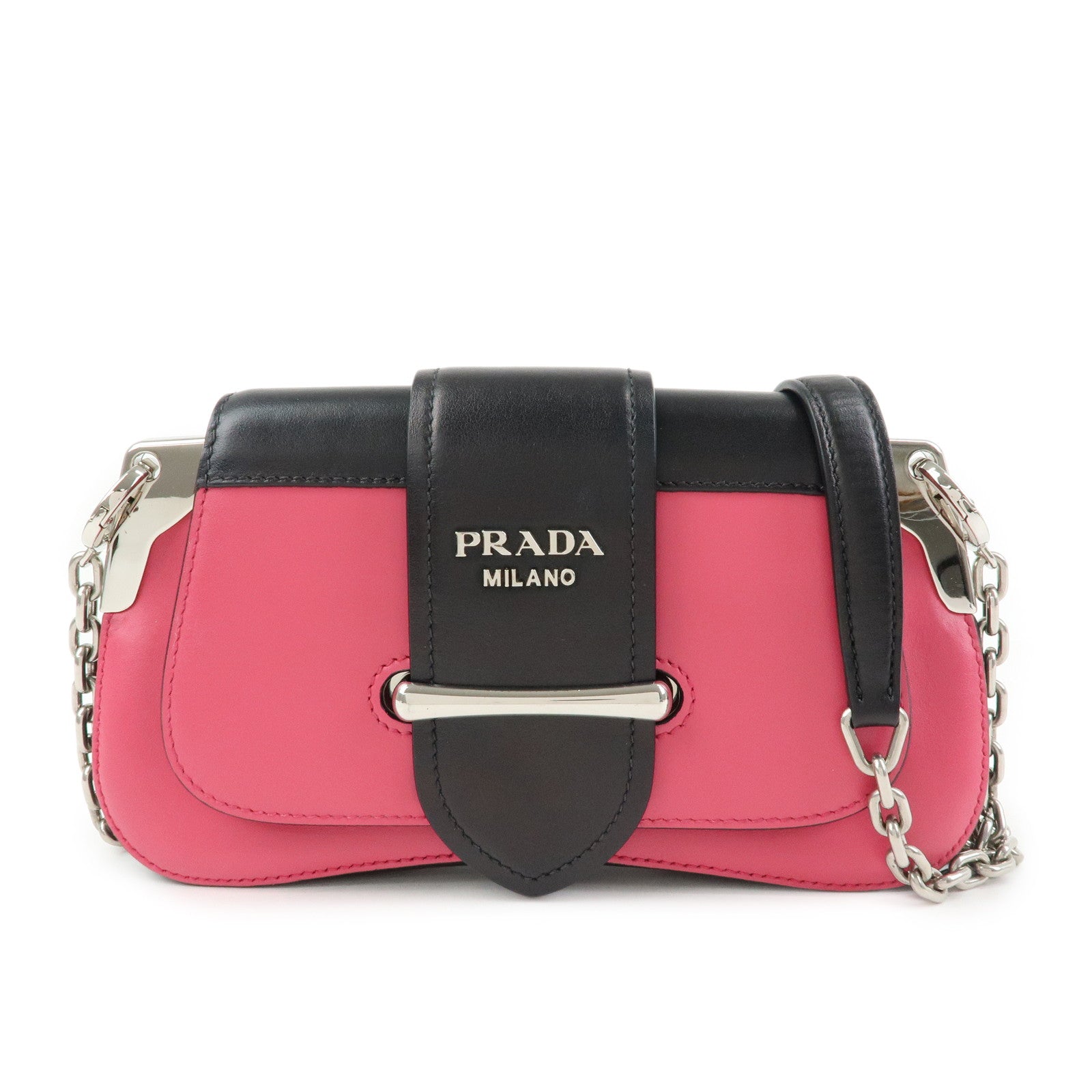 PRADA Sidonie Leather Chain Mini Shoulder Crossbody Bag Pink Black Auth Used F/S