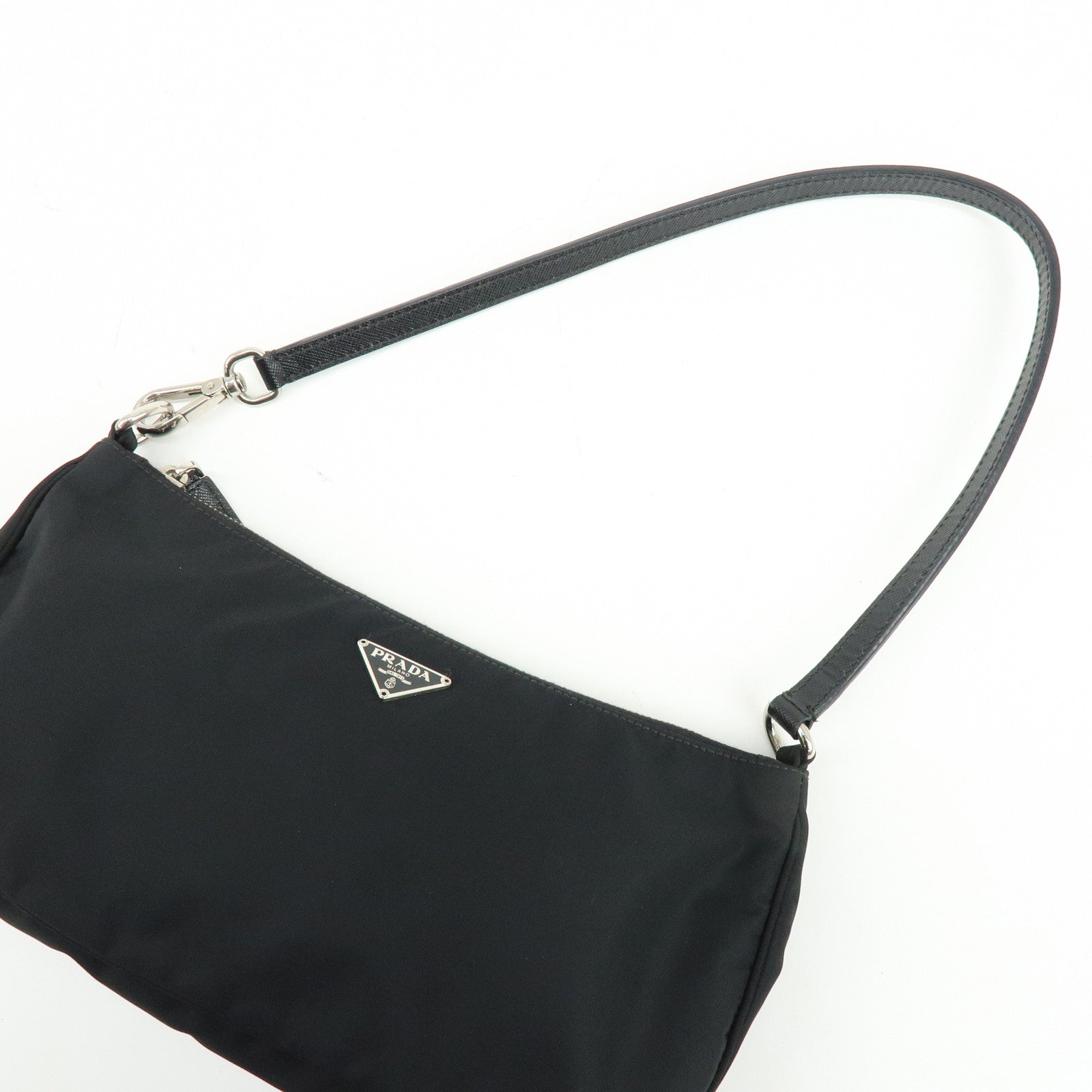 PRADA Triangle Logo Leather Shoulder Bag Hand Bag Black