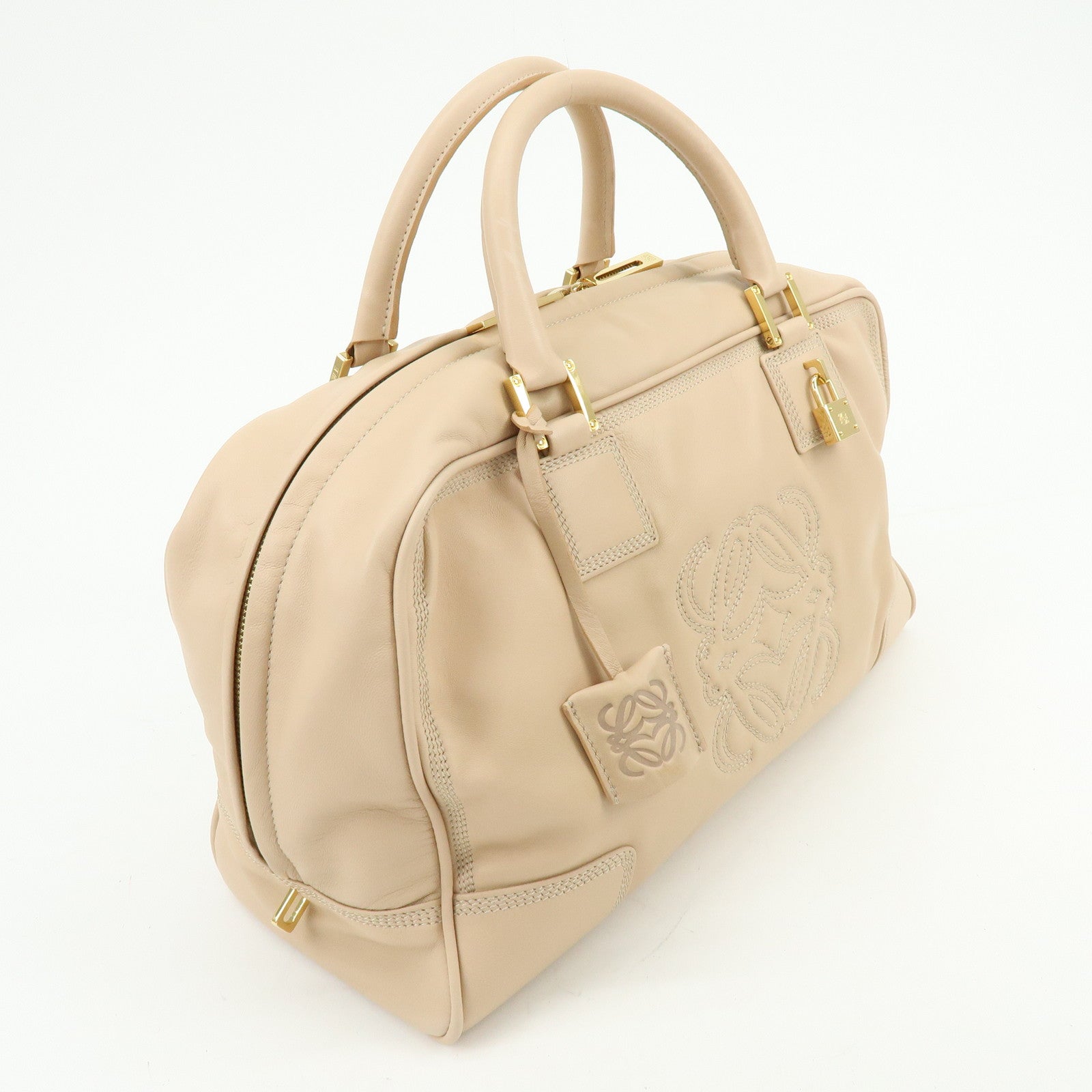 LOEWE Anagram Amazona 36 Nappa Leather Hand Bag Boston Bag Beige