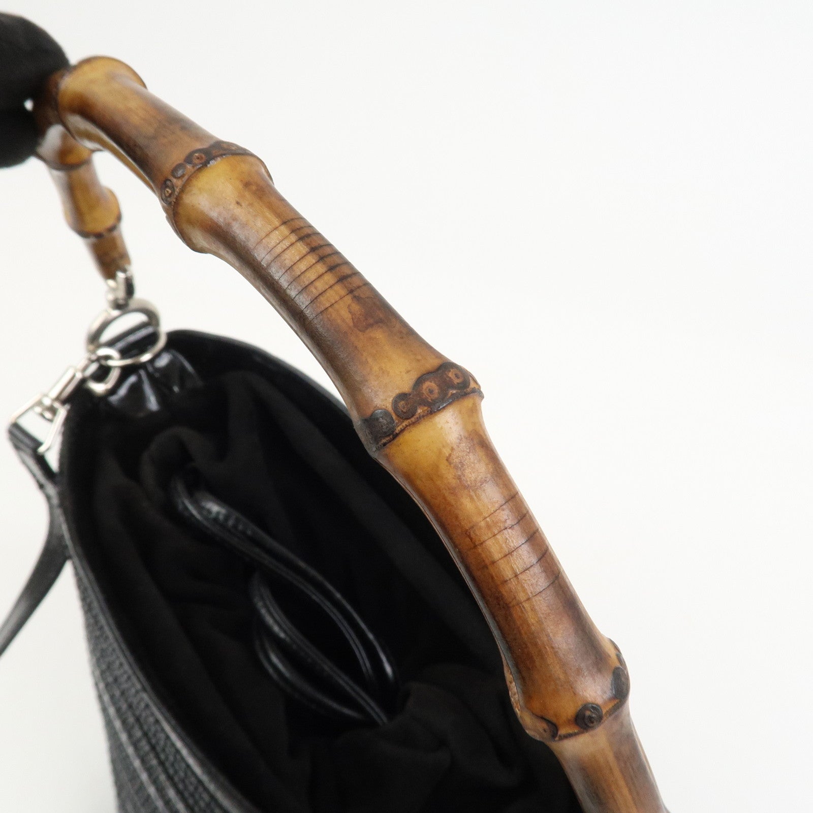 GUCCI Bamboo Patent Leather Suede 2WAY Bag Shoulder Bag Black 18128