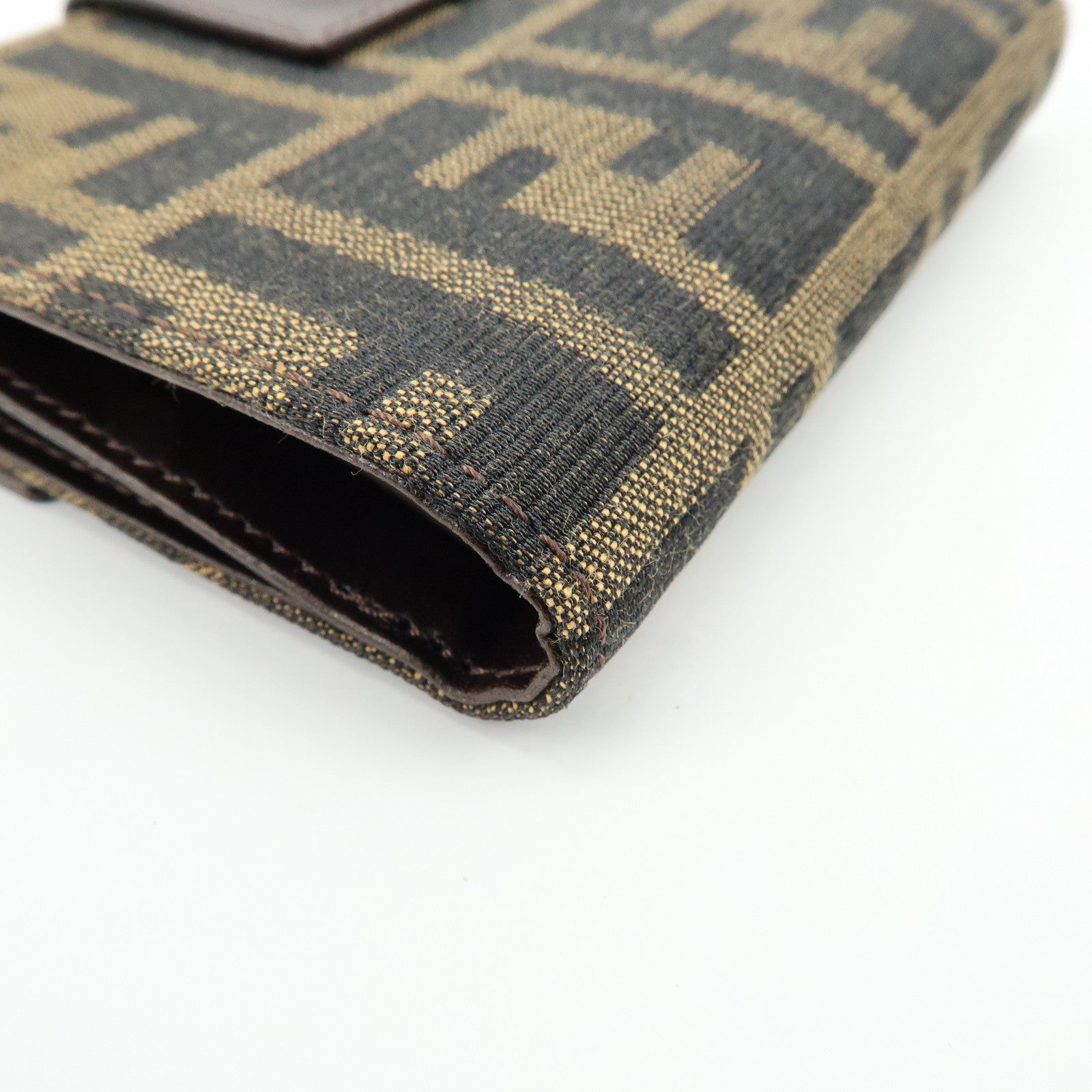 FENDI Zucca Canvas Leather Bi-fold Compact Wallet Brown 8M0033