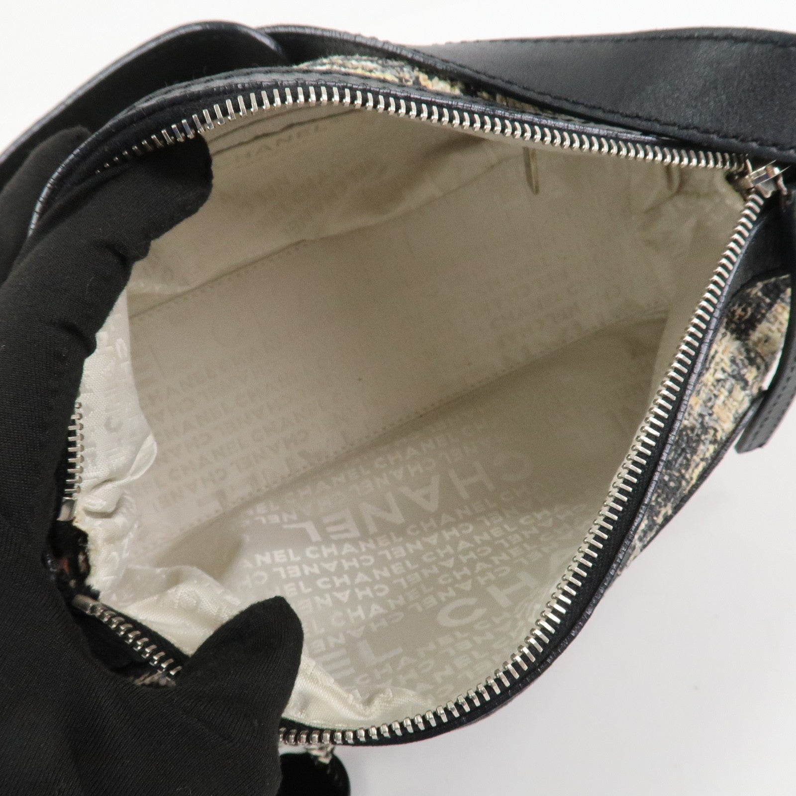 CHANEL COCO Mark Tweed Leather Shoulder Bag Black Multicolor