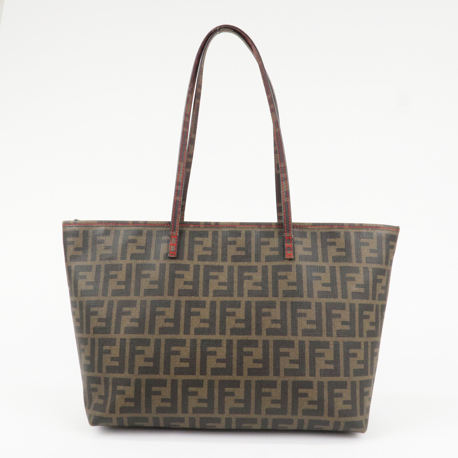 FENDI Zucca Canvas Leather Tote Bag Hand Bag Brown Black 8BH198