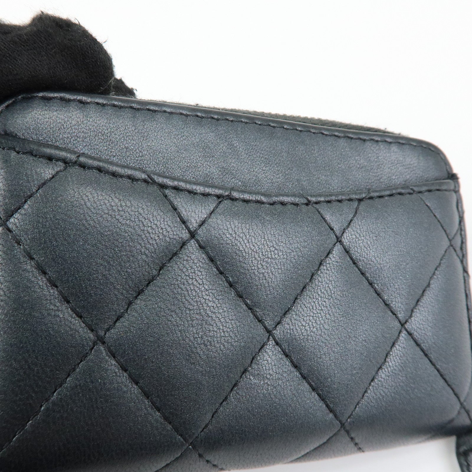 CHANEL COCO Logo Matelasse Lambskin Coin Case Card Case Black
