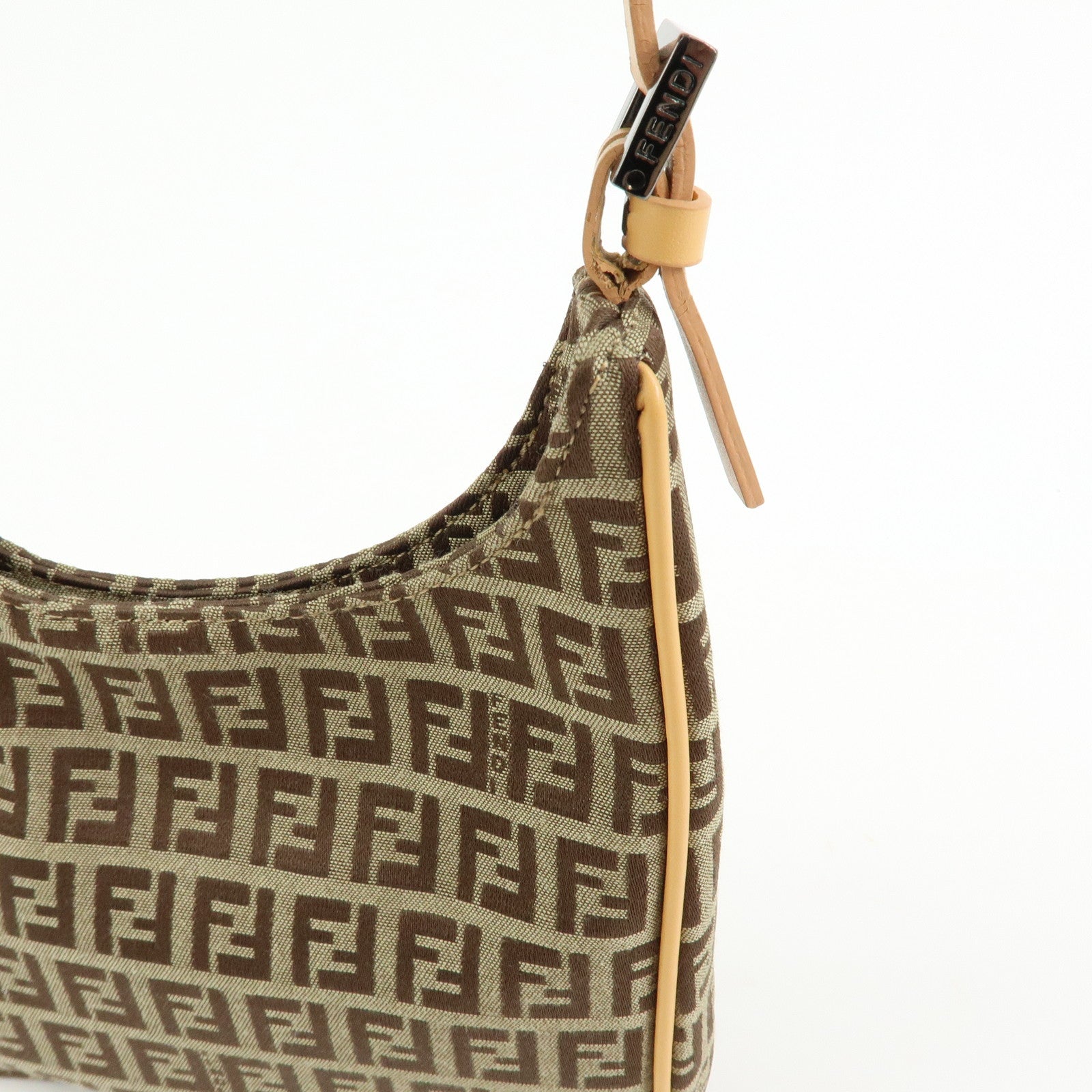 FENDI Zucchino Canvas Leather Hand Bag Khaki Beige 8BR157