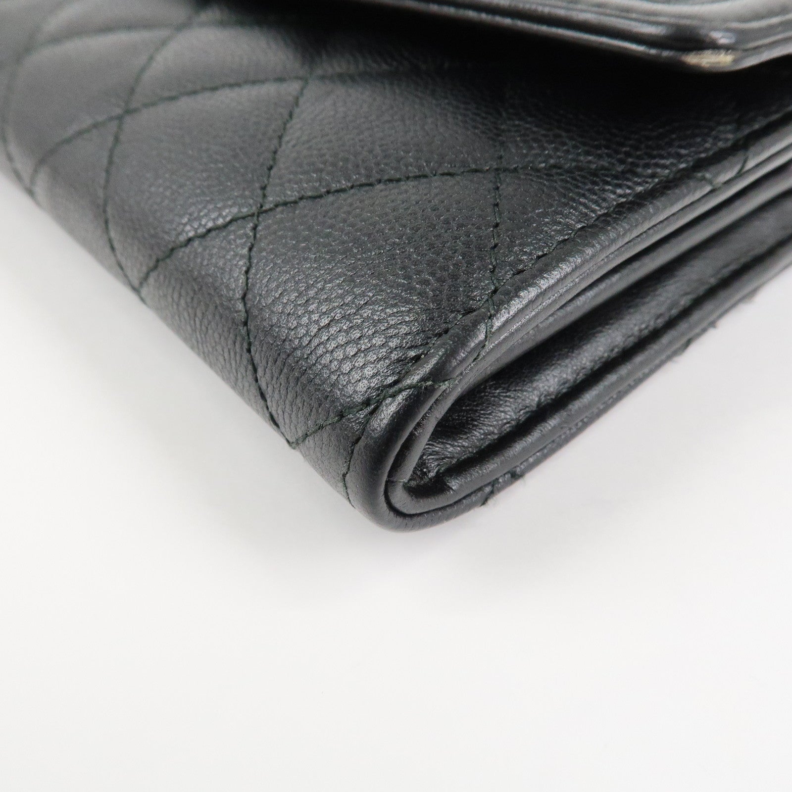 CHANEL Matelasse Caviar Skin CC Filigree Long Wallet Black A84448 Used