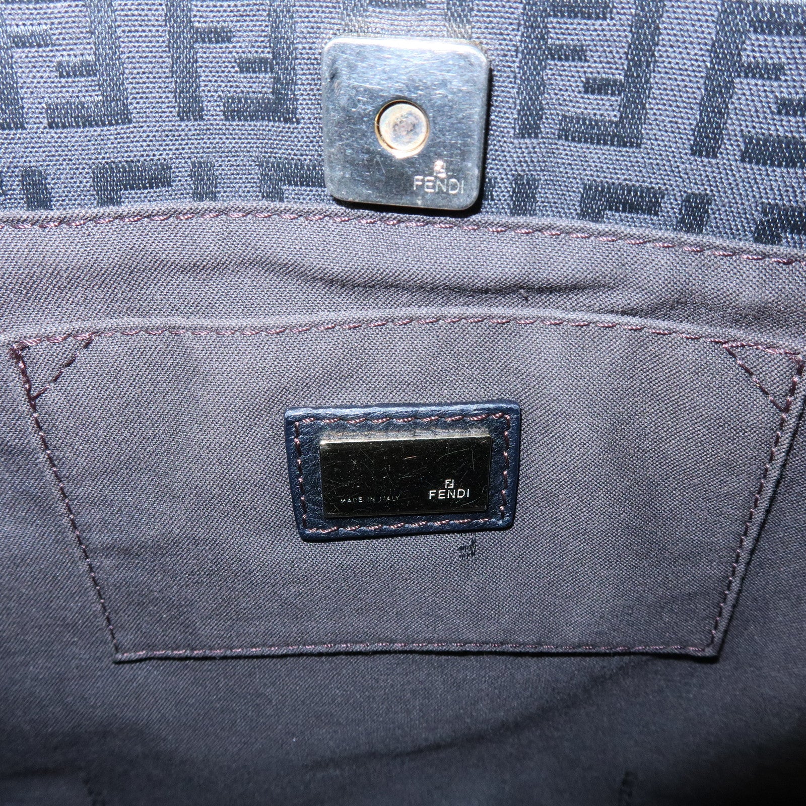 FENDI Zucchino Canvas Leather Hand Bag Tote Bag Brown 8BH152