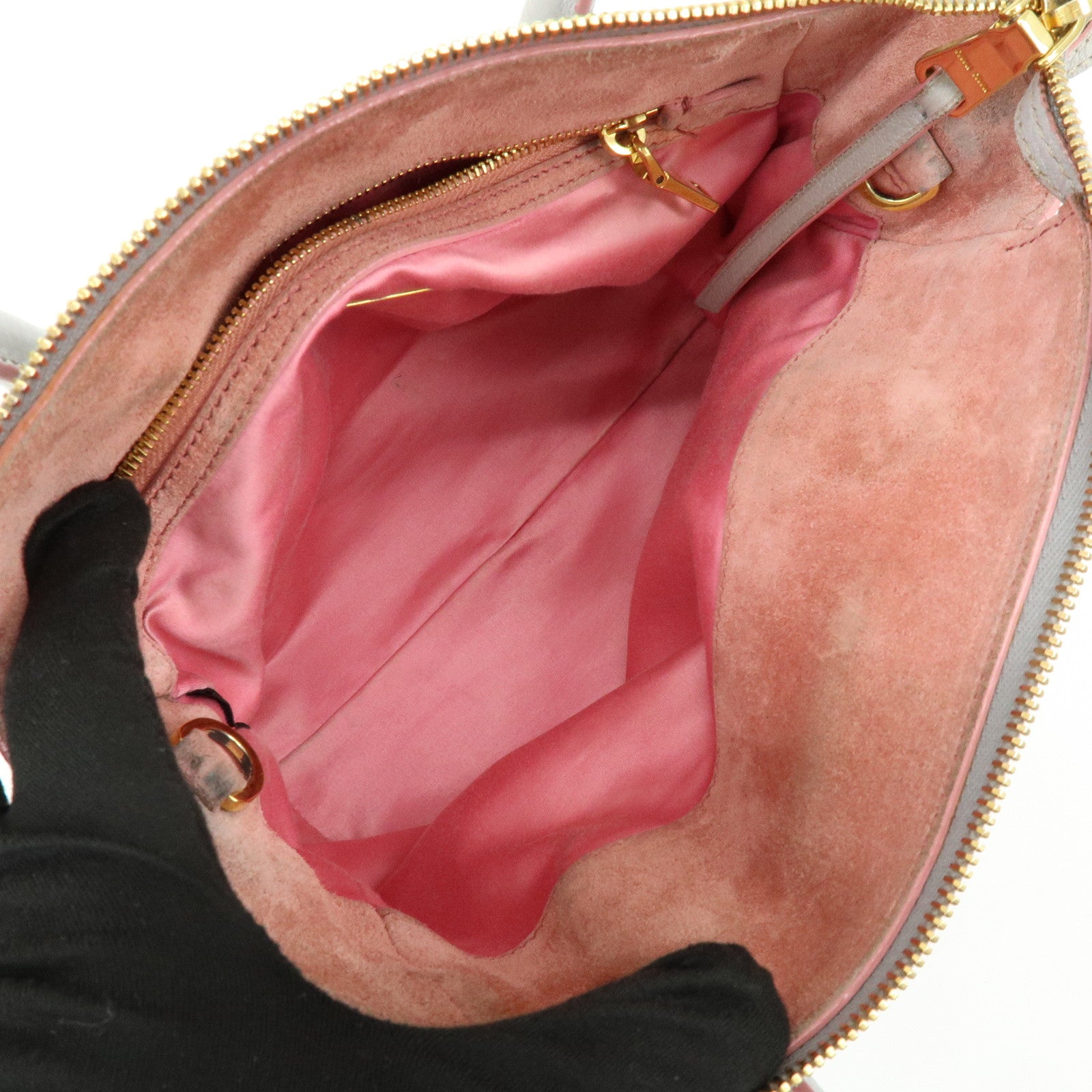 MIU MIU Madras Leather 2Way Bag Hand Bag Gray Pink 5BA003