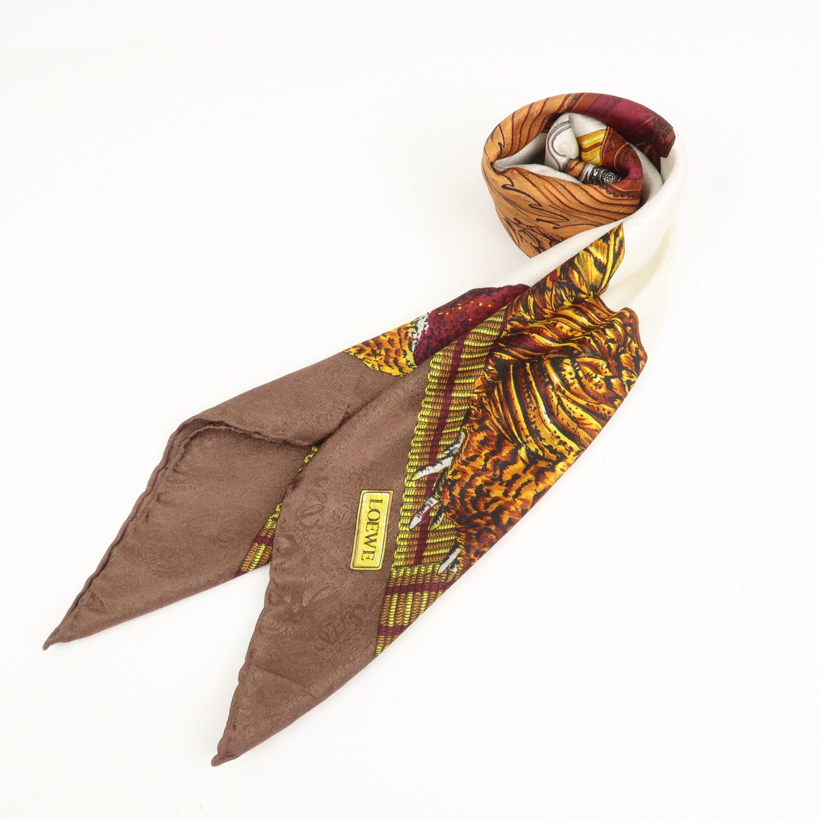 LOEWE Silk 100% Scarf Brown White