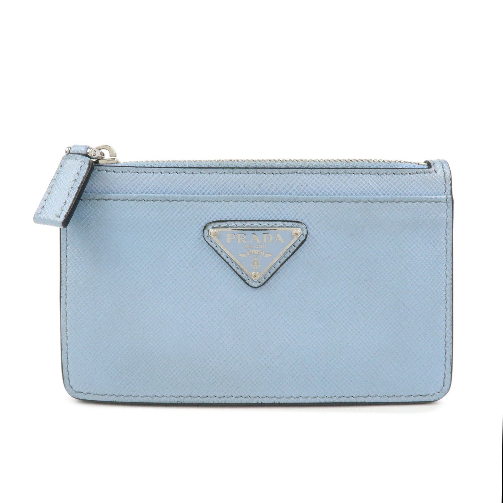 PRADA Triangle Logo Saffiano Leather Card Case Light Blue 2MC084