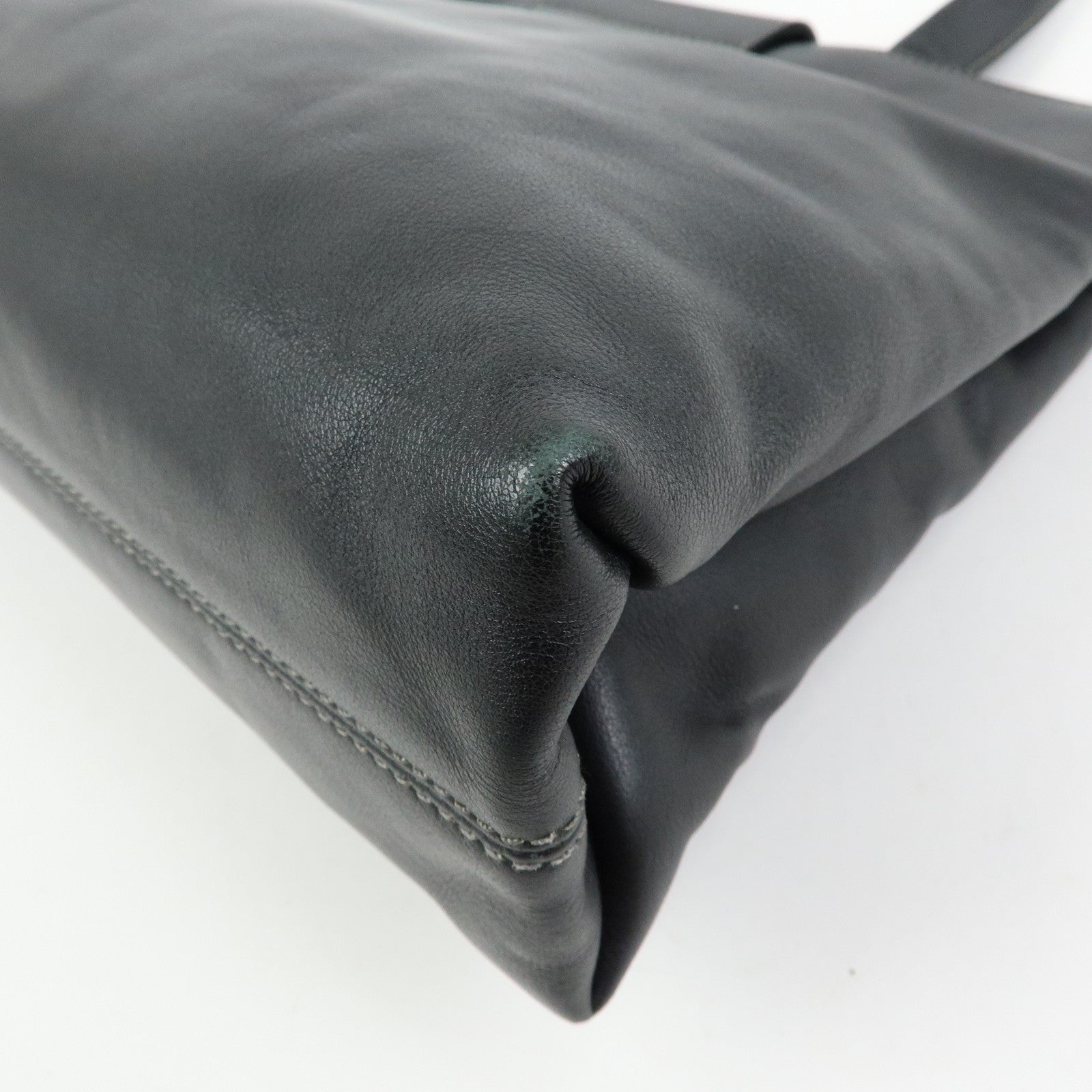 BVLGARI Leather Tote Bag Hand Bag Shoulder Bag Black