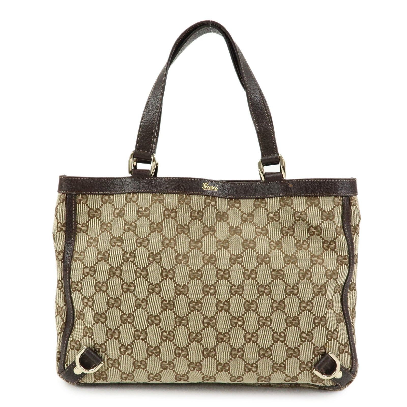 GUCCI GG Canvas Leather Tote Bag Shoulder Bag Beige Brown 170004