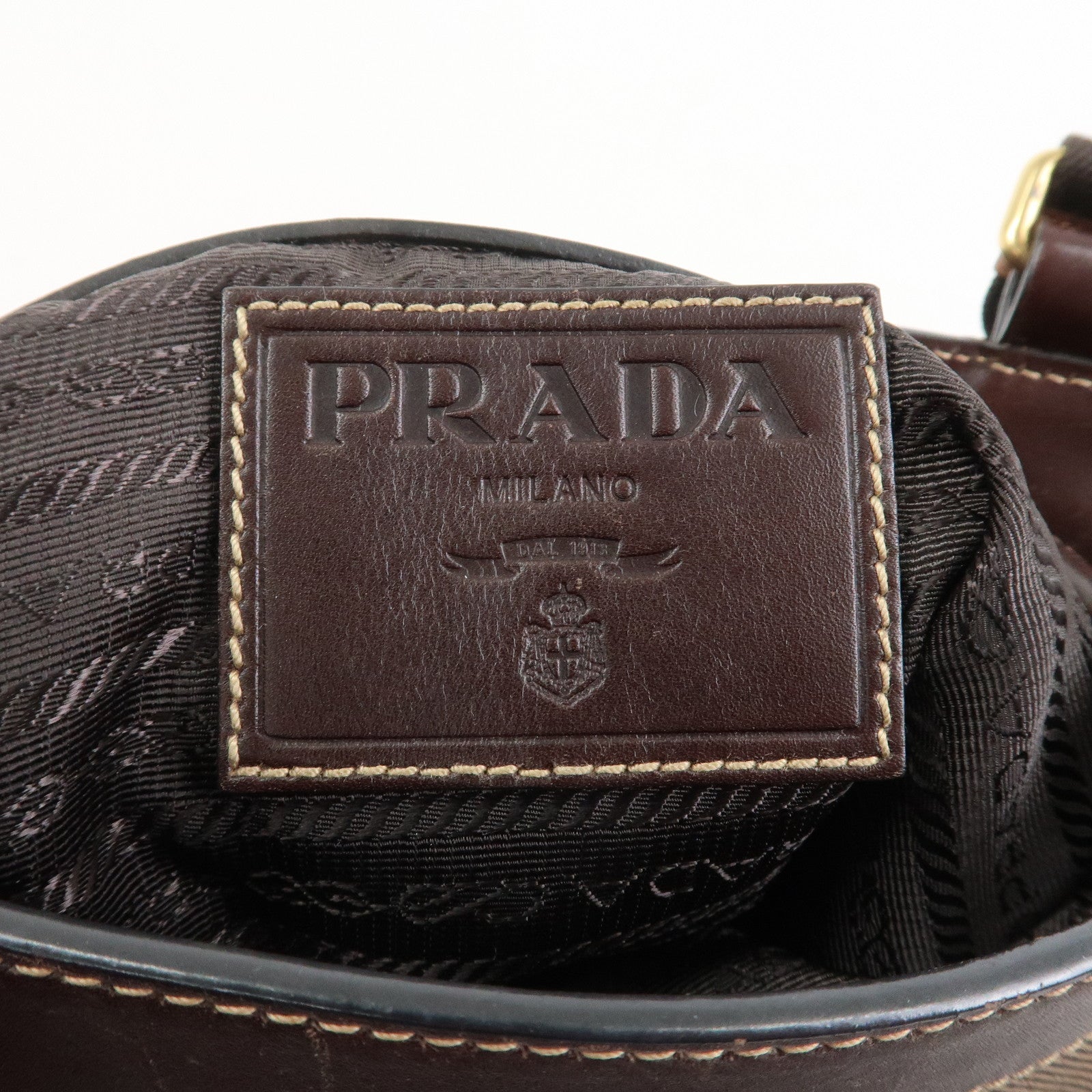 PRADA Logo Jacquard Leather Shoulder Bag Brown BT0537
