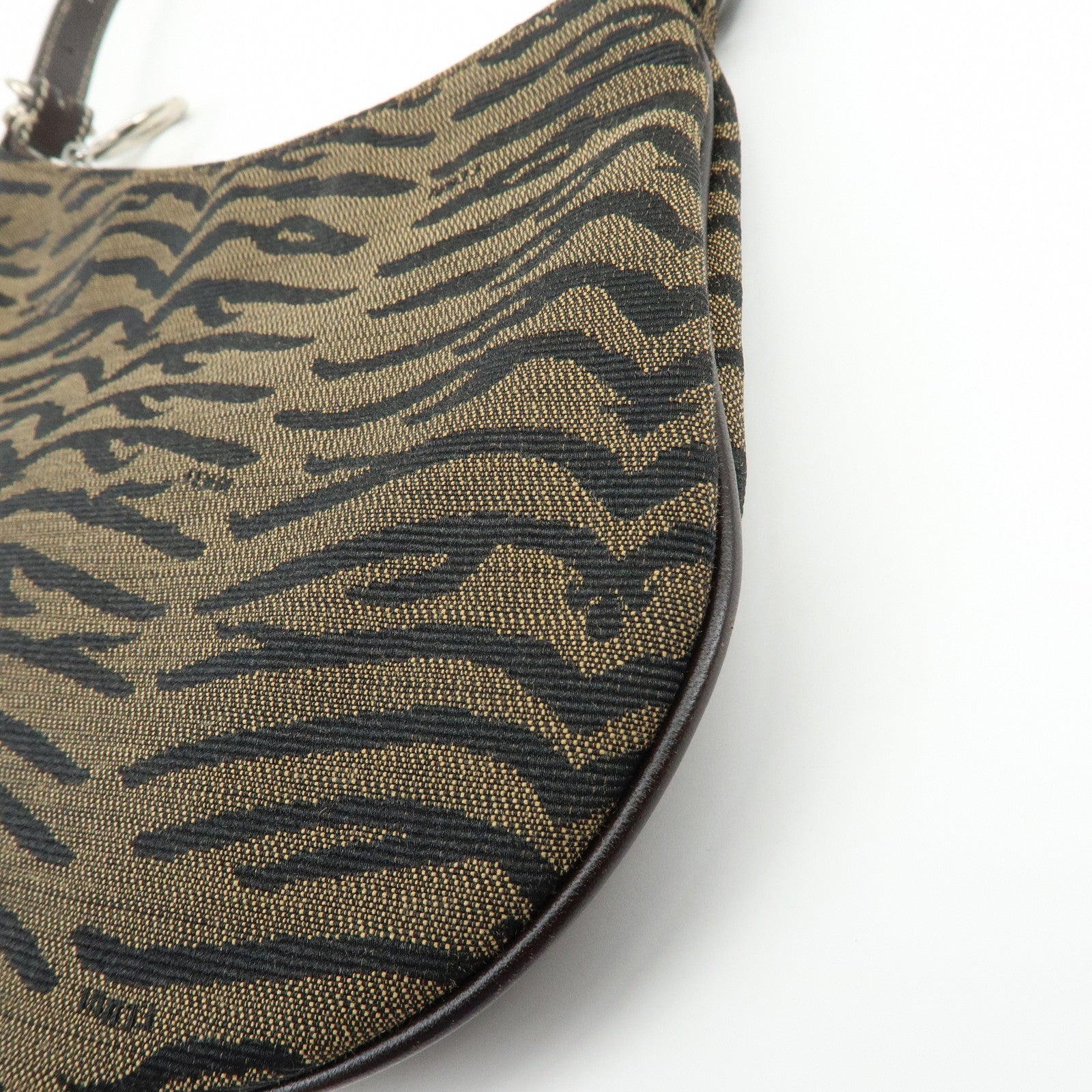 FENDI Canvas Leather Zebra Pattern Shoulder Hand Bag Brown 8BR248