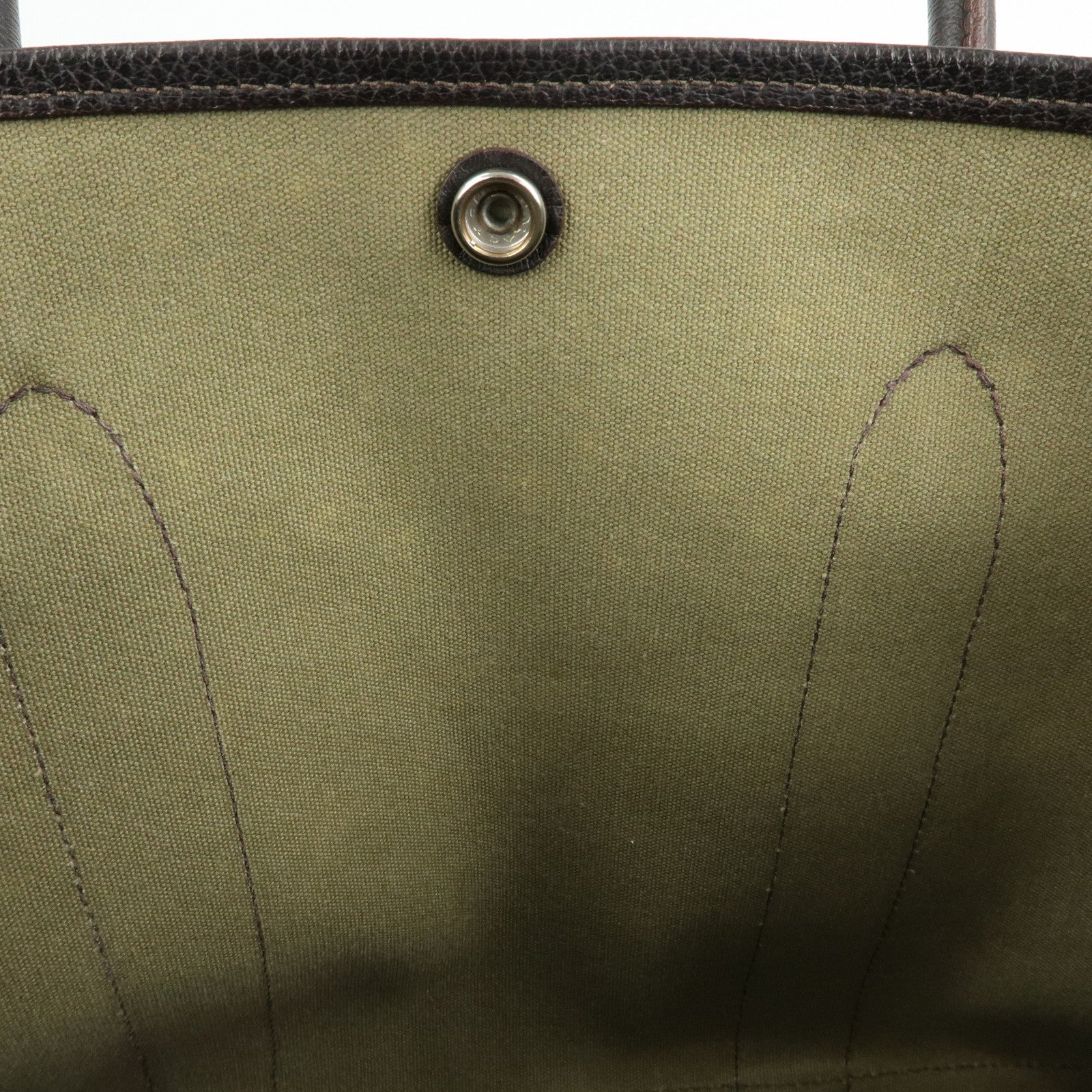 HERMES Toile Ash Negonda Garden Party PM □F Stamped Tote Bag Khaki