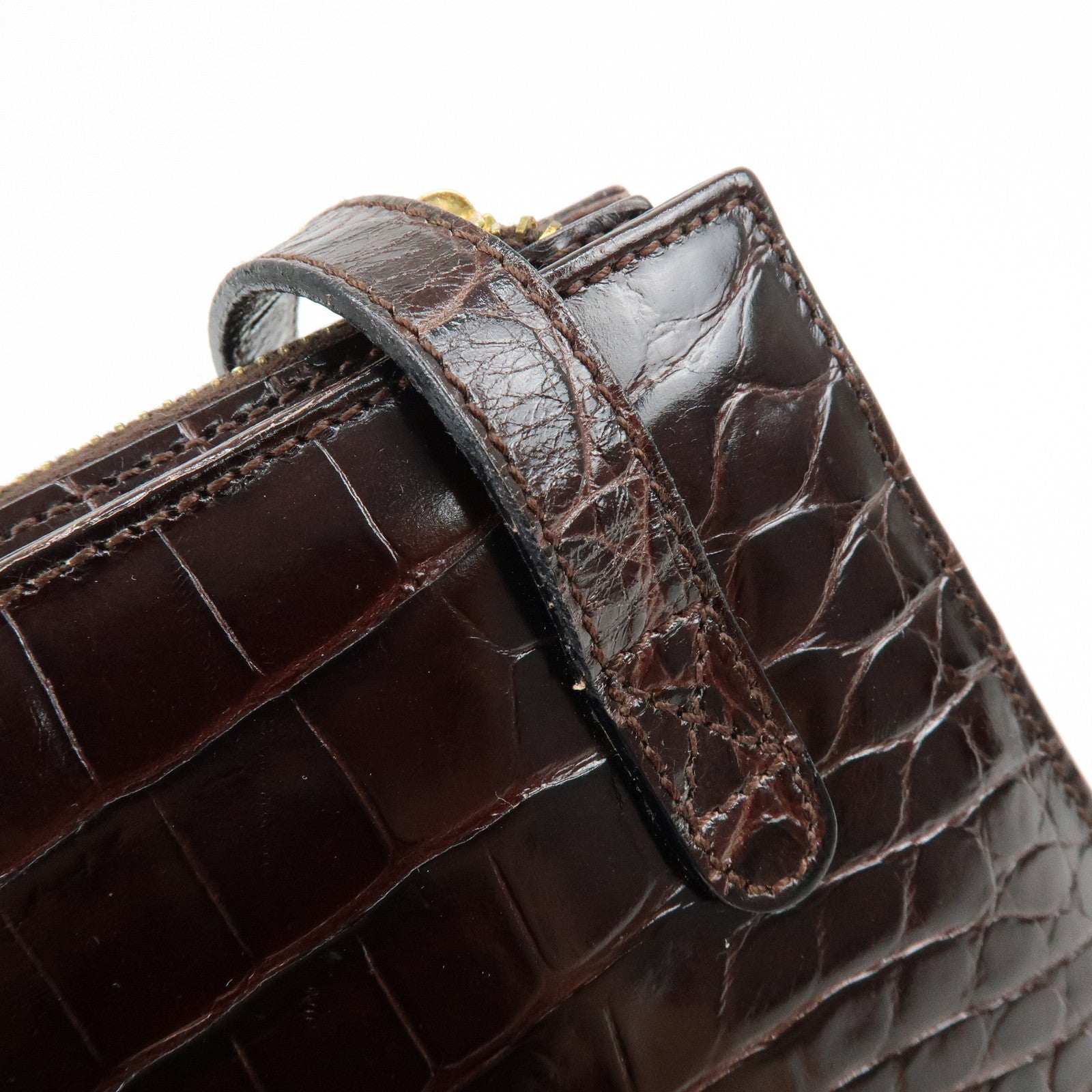 Ferragamo Gancini Embossed Leather Shoulder Bag Tote Bag Dark Brown