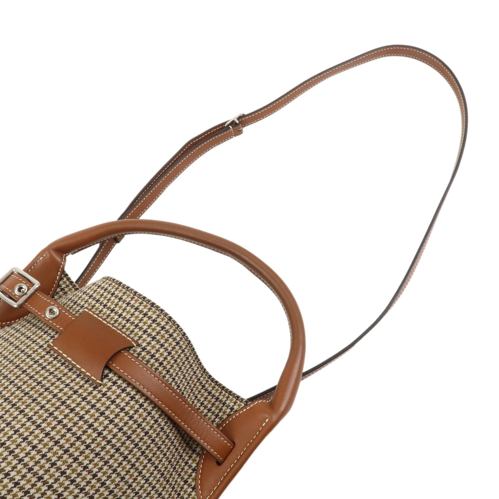 CELINE Big Bag Canvas Wool Leather 2WAY Hand Bag Nano Bucket Brown