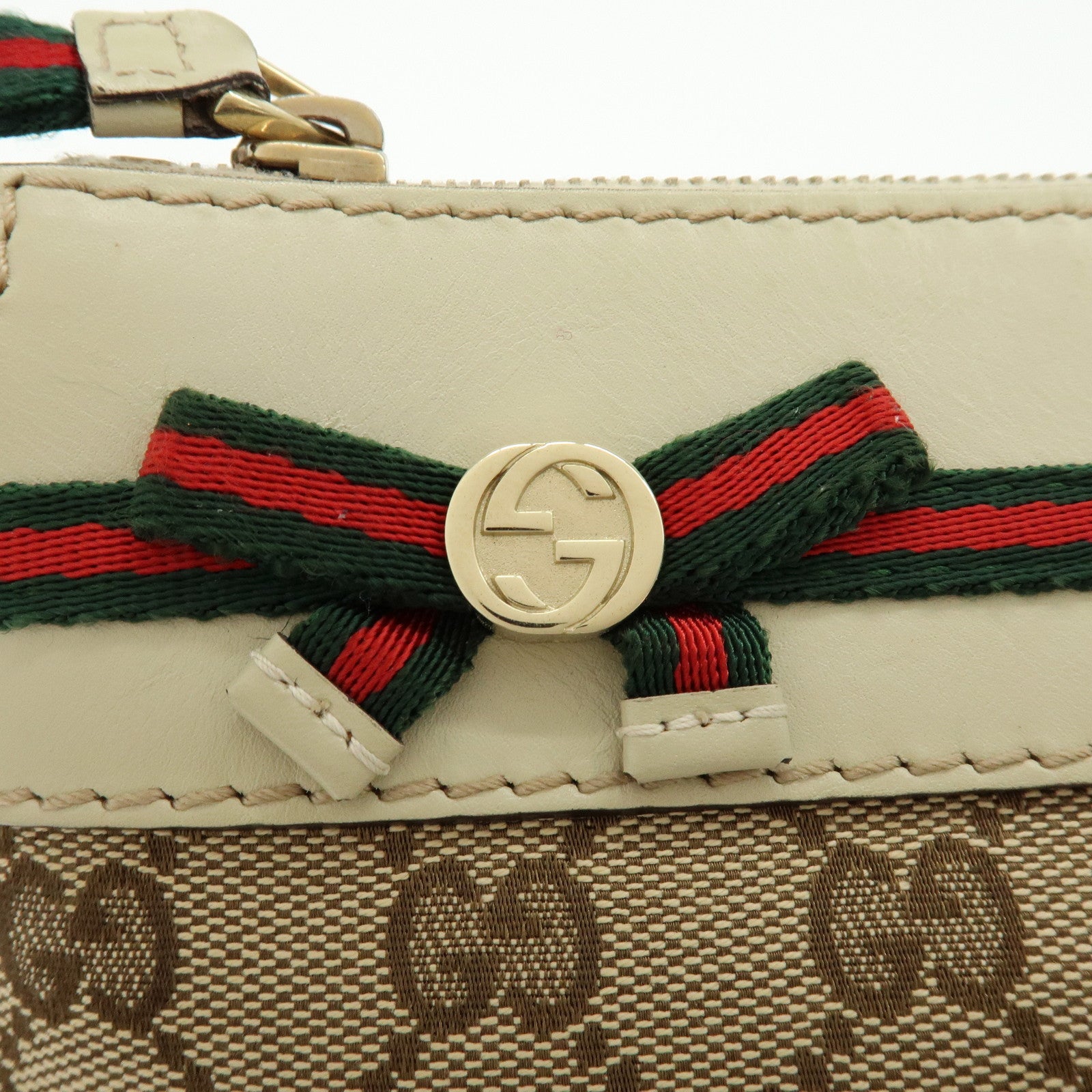 GUCCI Mayfair Sherry GG Canvas Leather Shoulder Bag Beige 257065