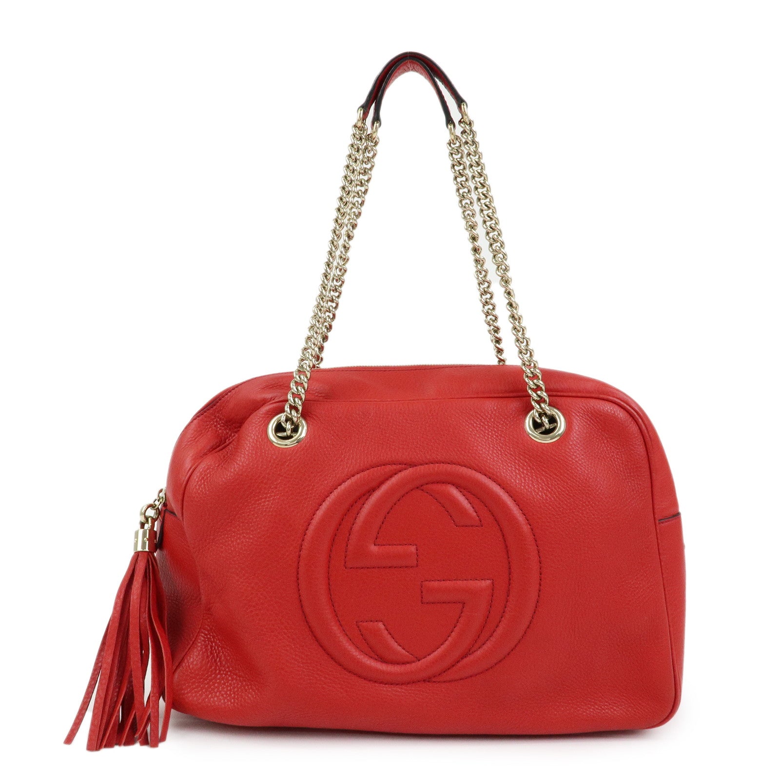 GUCCI SOHO Interlocking G Leather Chain Shoulder Bag Red 353126