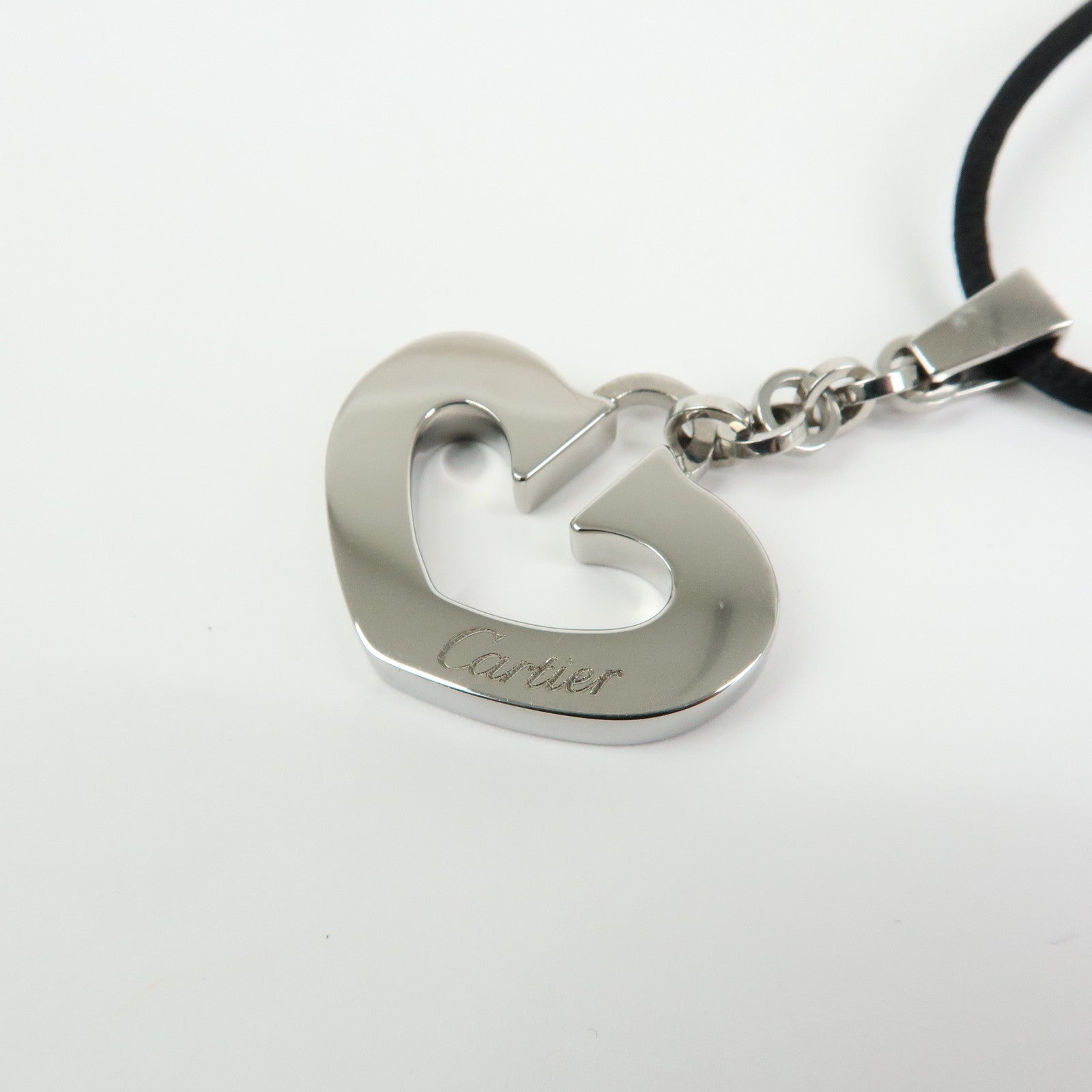 Cartier C Heart Metal Code Pendant Necklace Silver Black