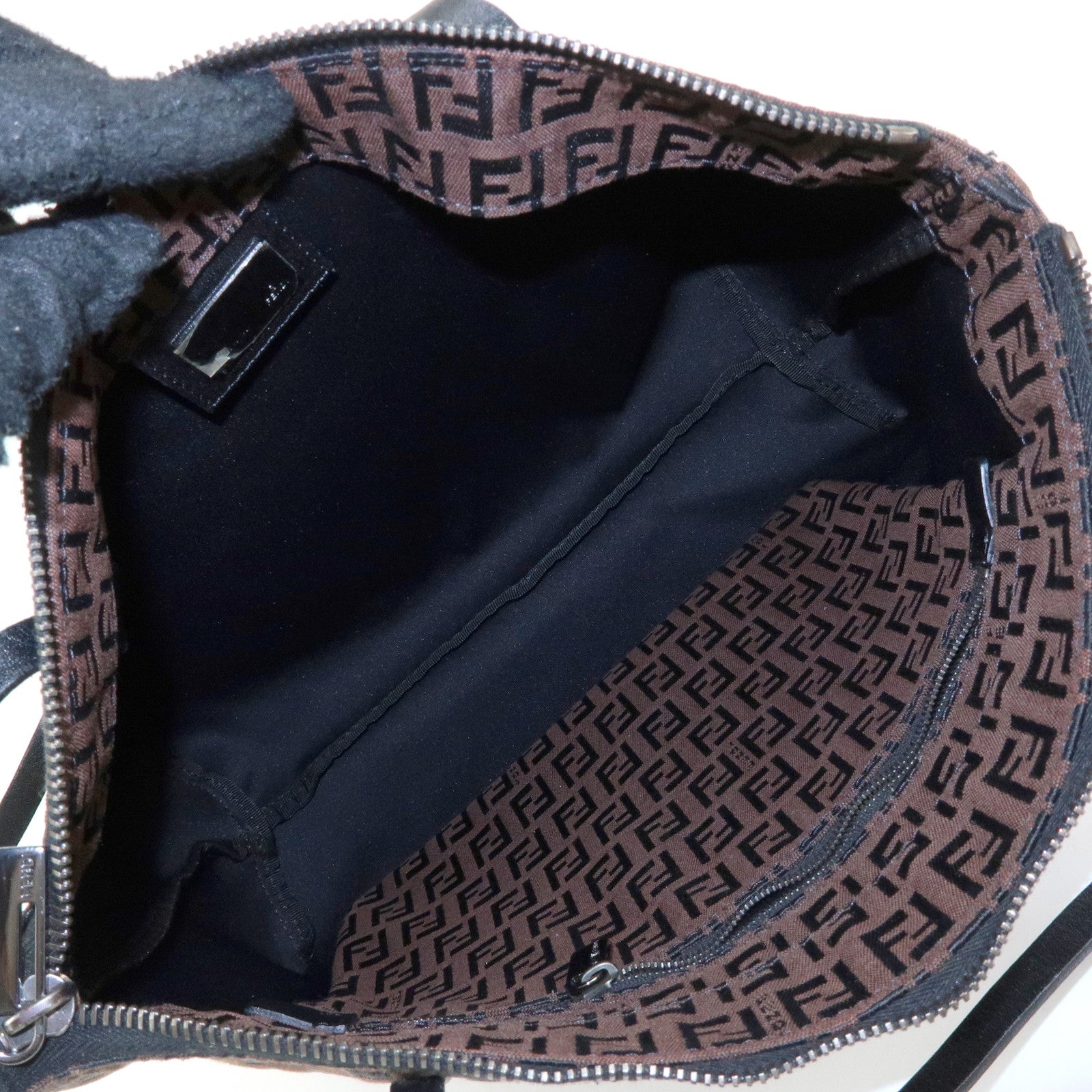 FENDI Zucchino Canvas Leather Tote Bag Shoulder Bag Brown 8BH023