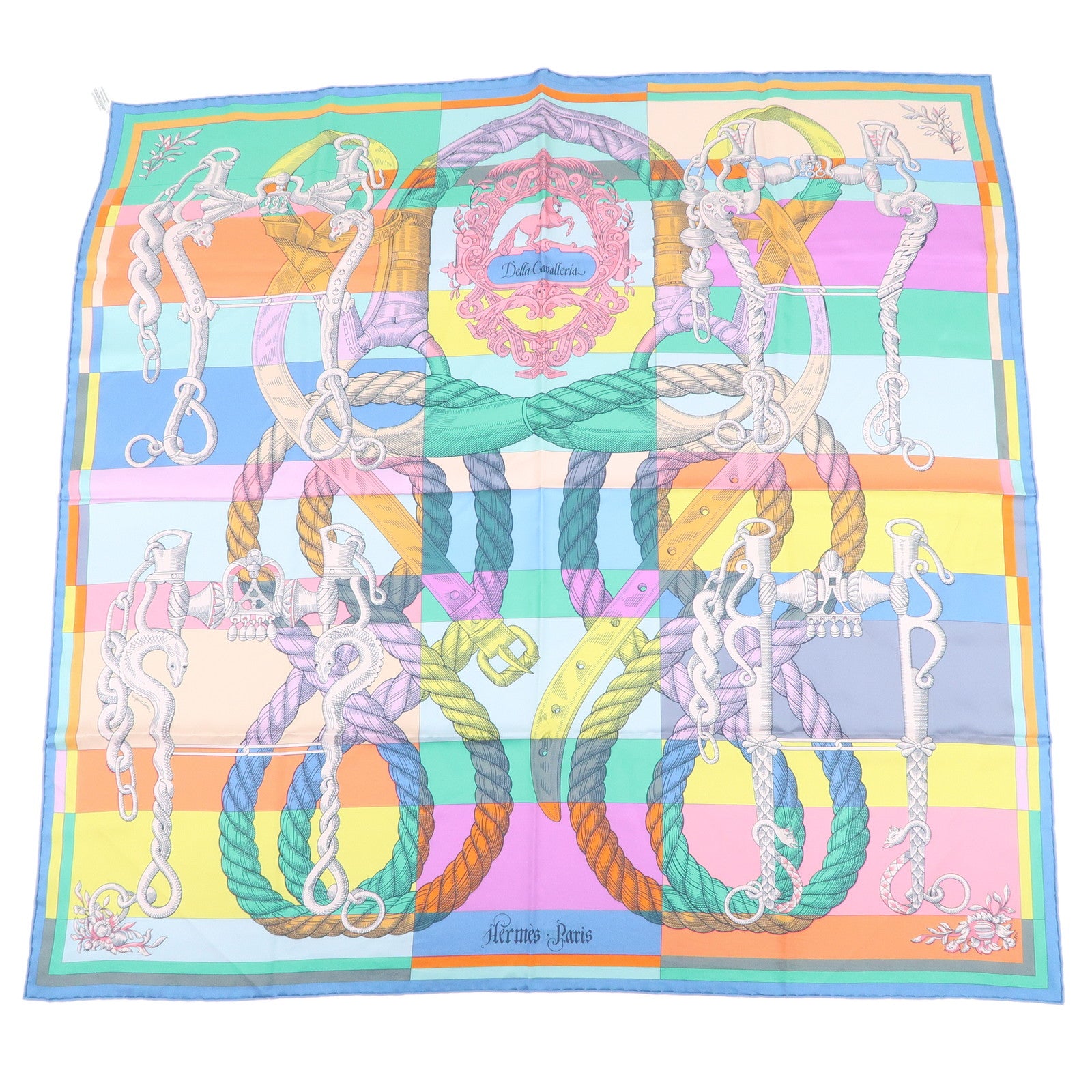 HERMES Carre 90 Silk 100% Scarf DELLA CAVALLERIA Multicolor