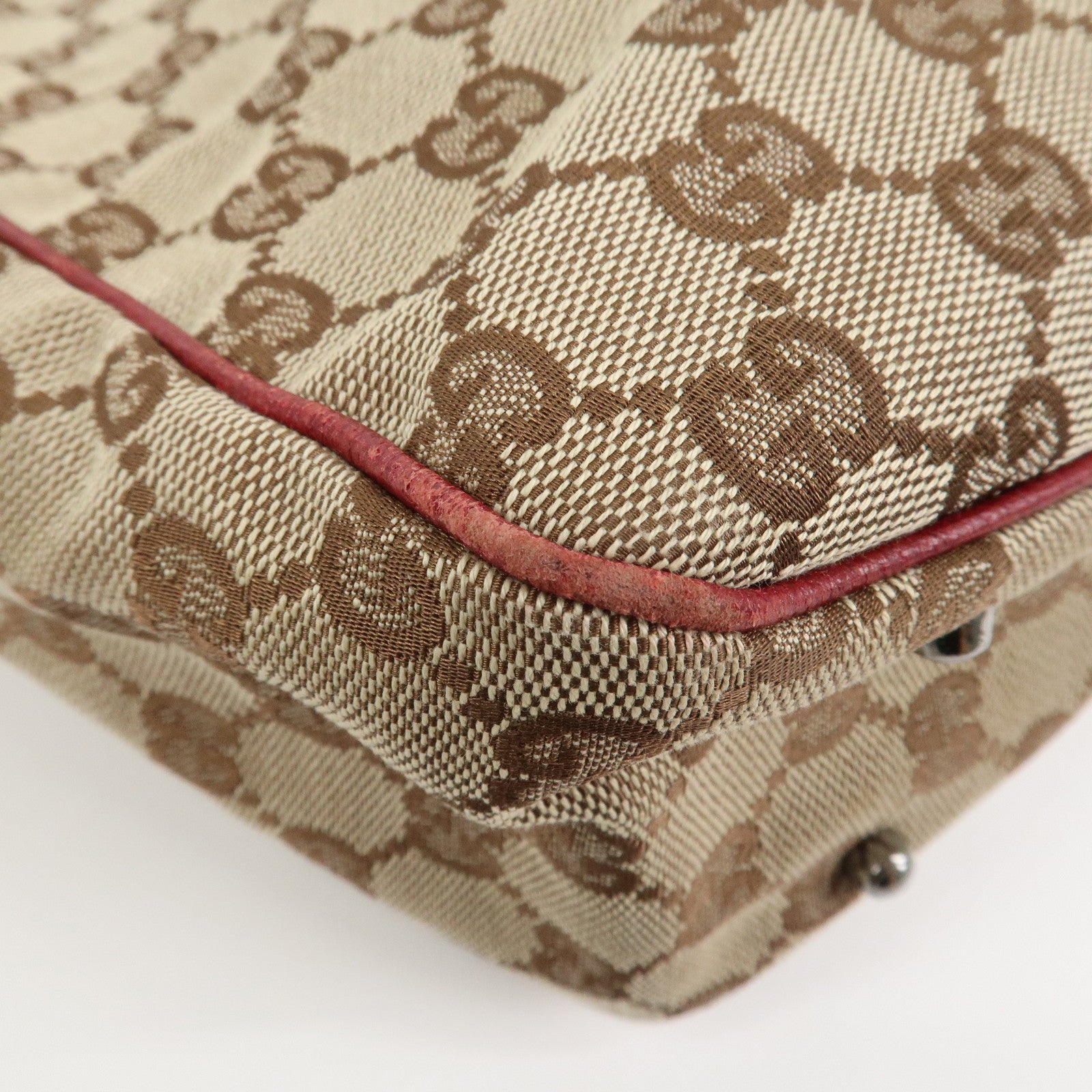 GUCCI GG Canvas Leather Hand Bag Tote Bag Beige Red 113019