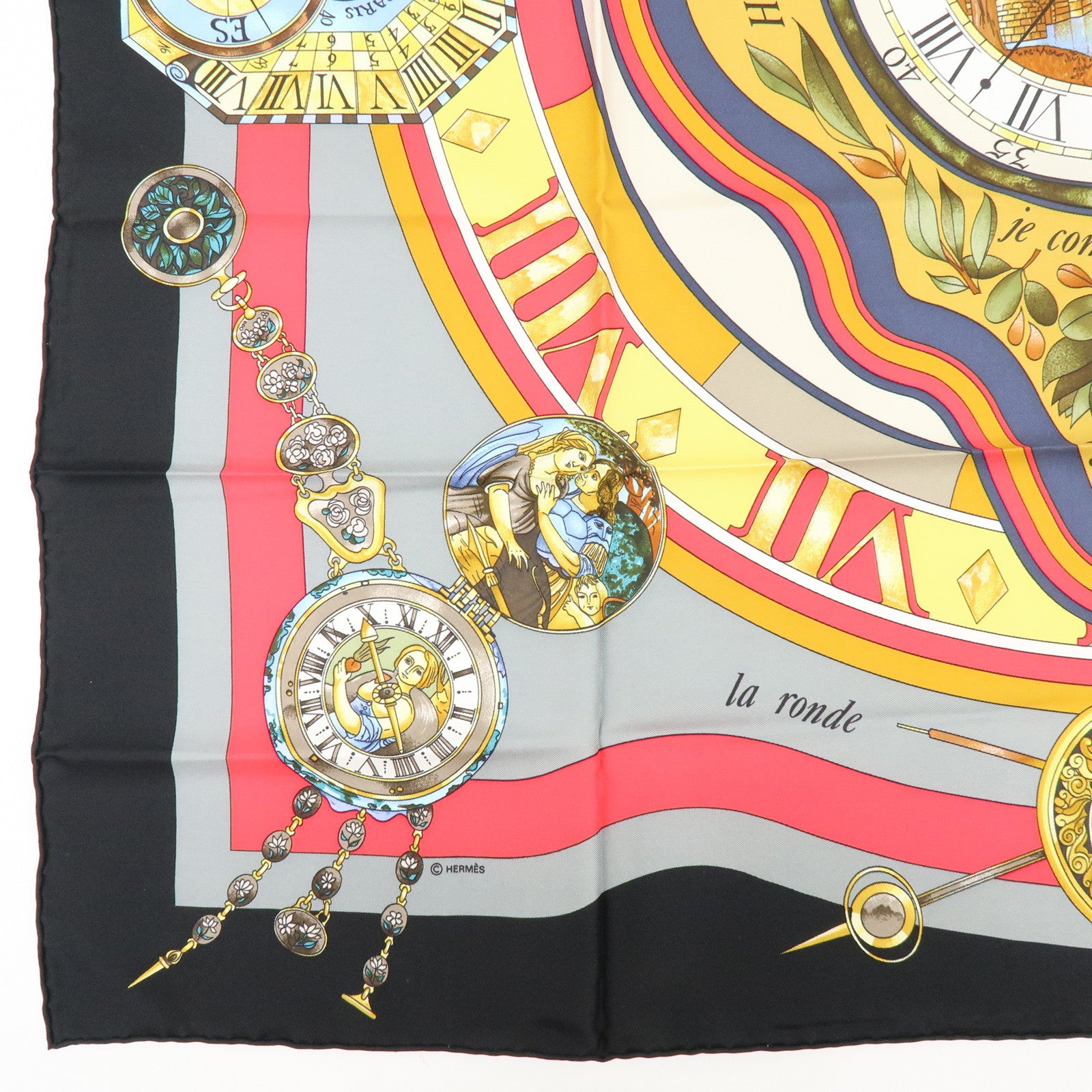 HERMES Carre90 Silk100% Scarf Parmi les fleurs je compte les heures