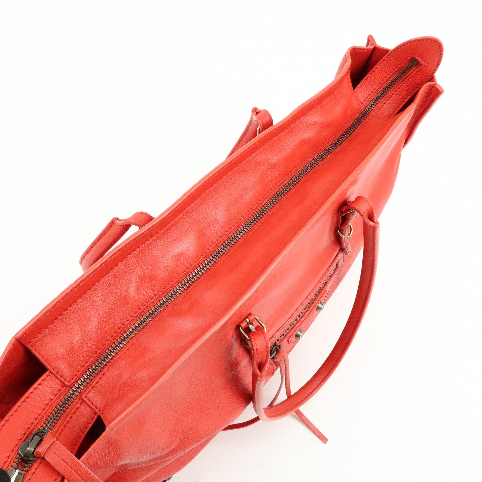 BALENCIAGA Paper Office Zip Leather Tote Bag Hand Bag Red 327771