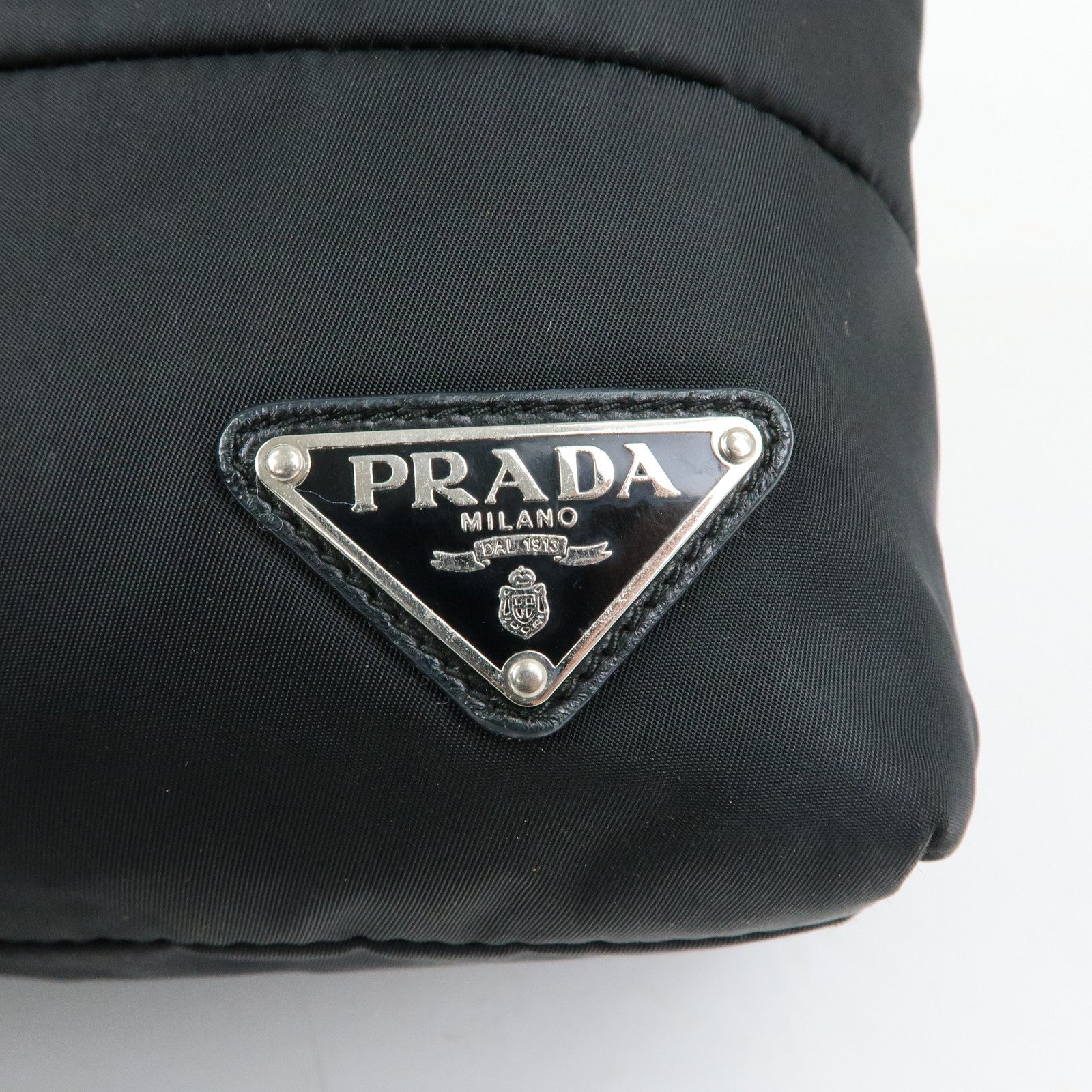 PRADA Triangle Logo Nylon Leather Shoulder Bag Crossbody Bag Black