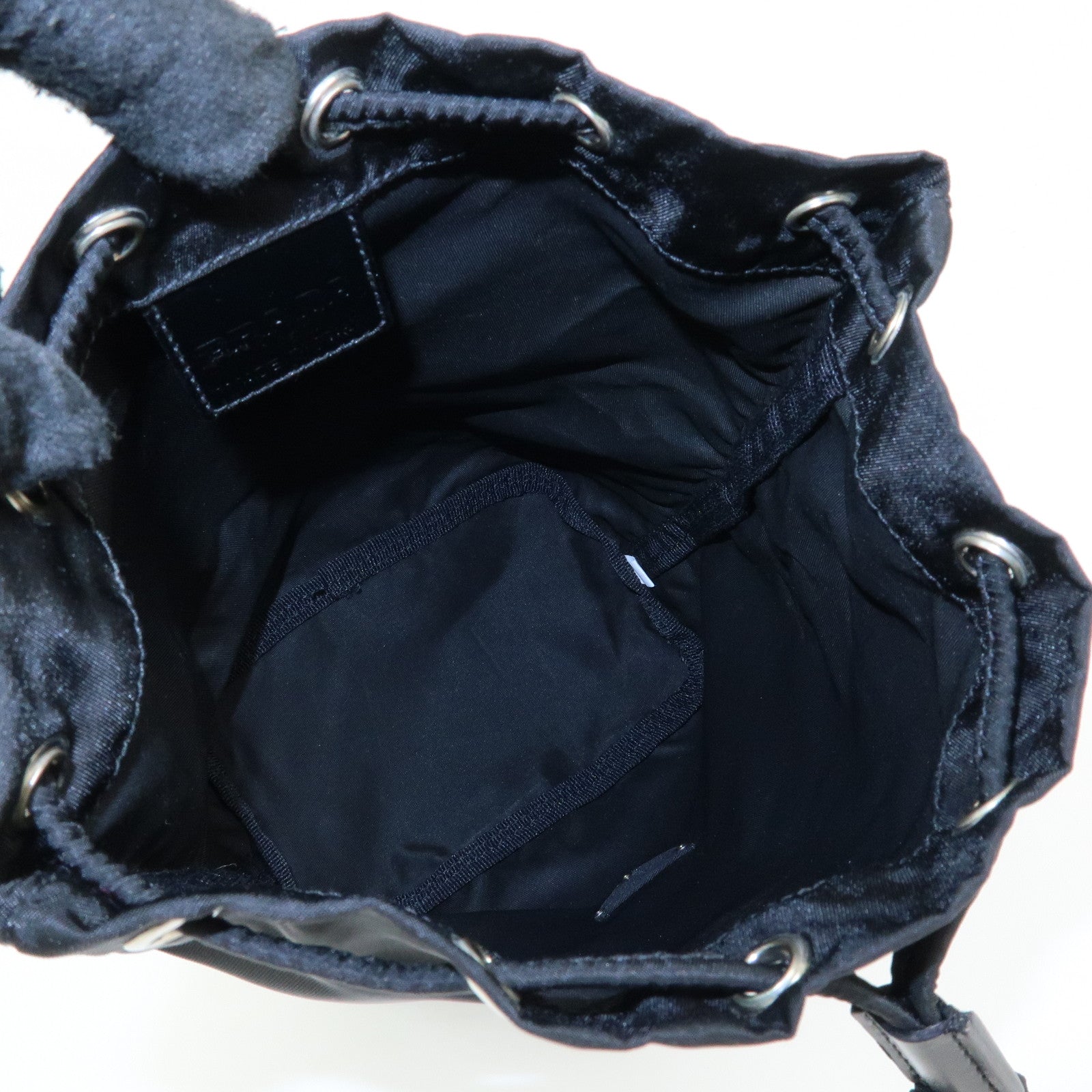 PRADA Triangle Logo Nylon Leather Drawstring Pouch Black MV369