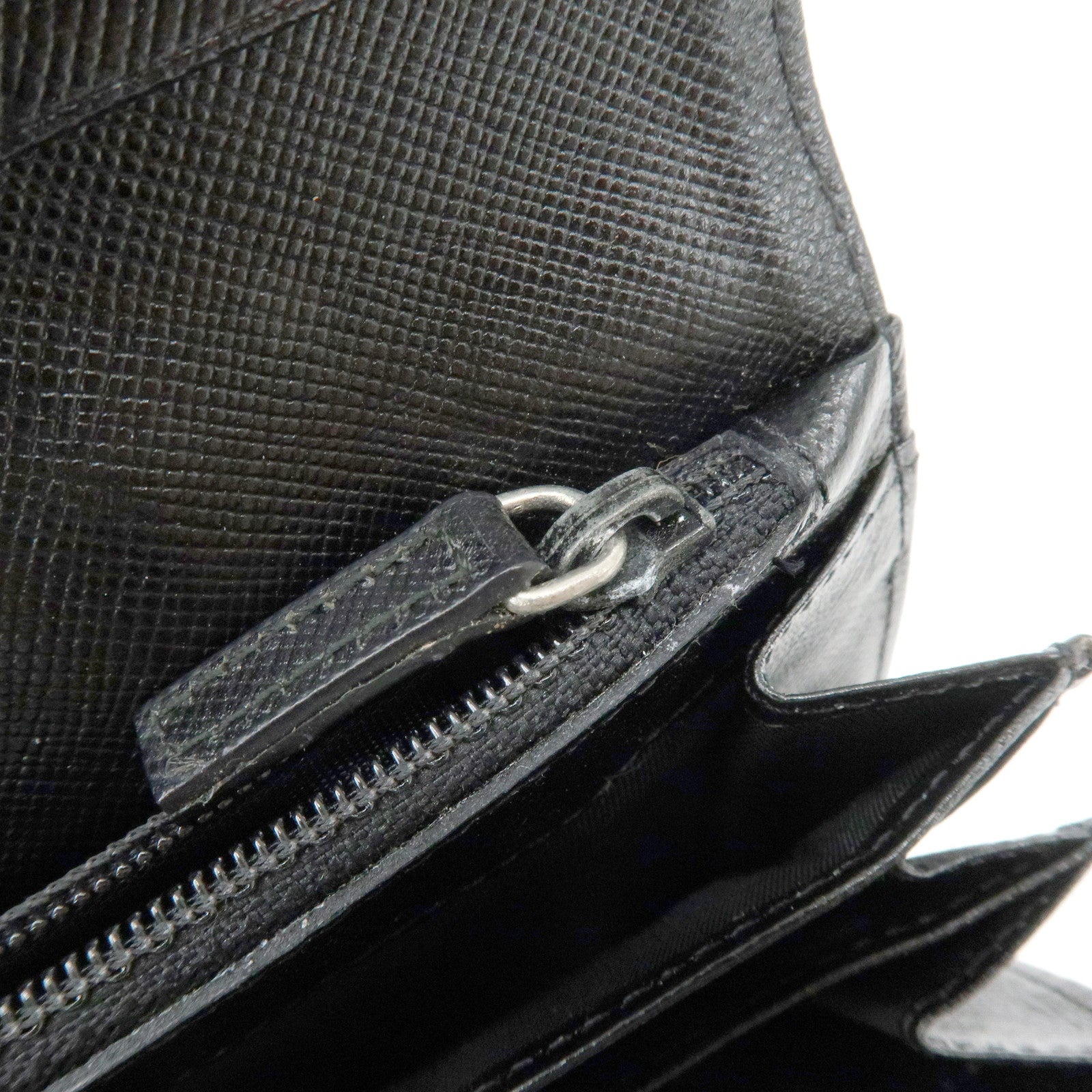 PRADA Triagle Logo Nylon Saffiano Leather Long Wallet Black