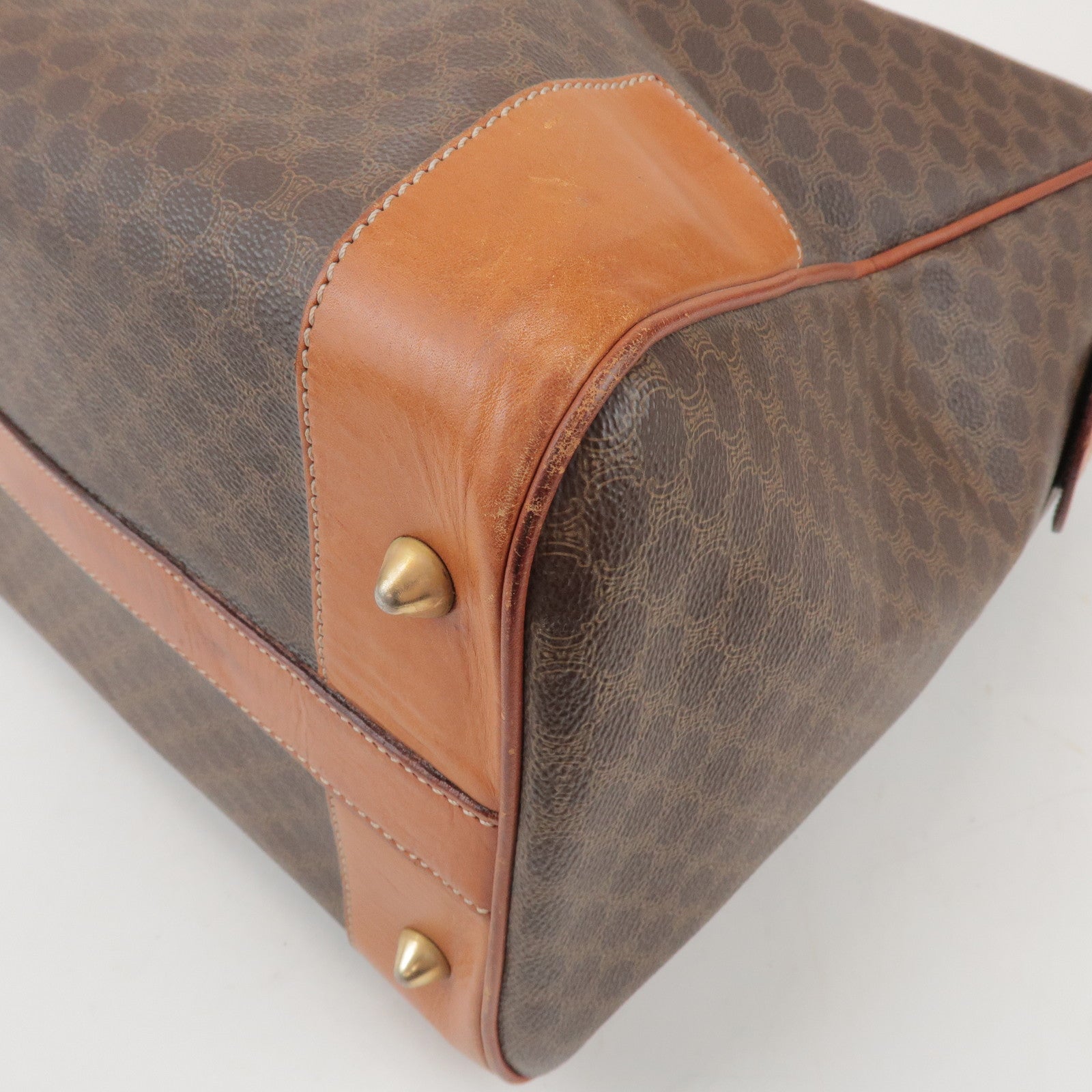 CELINE Macadam PVC Leather Boston Bag Hand Bag Brown