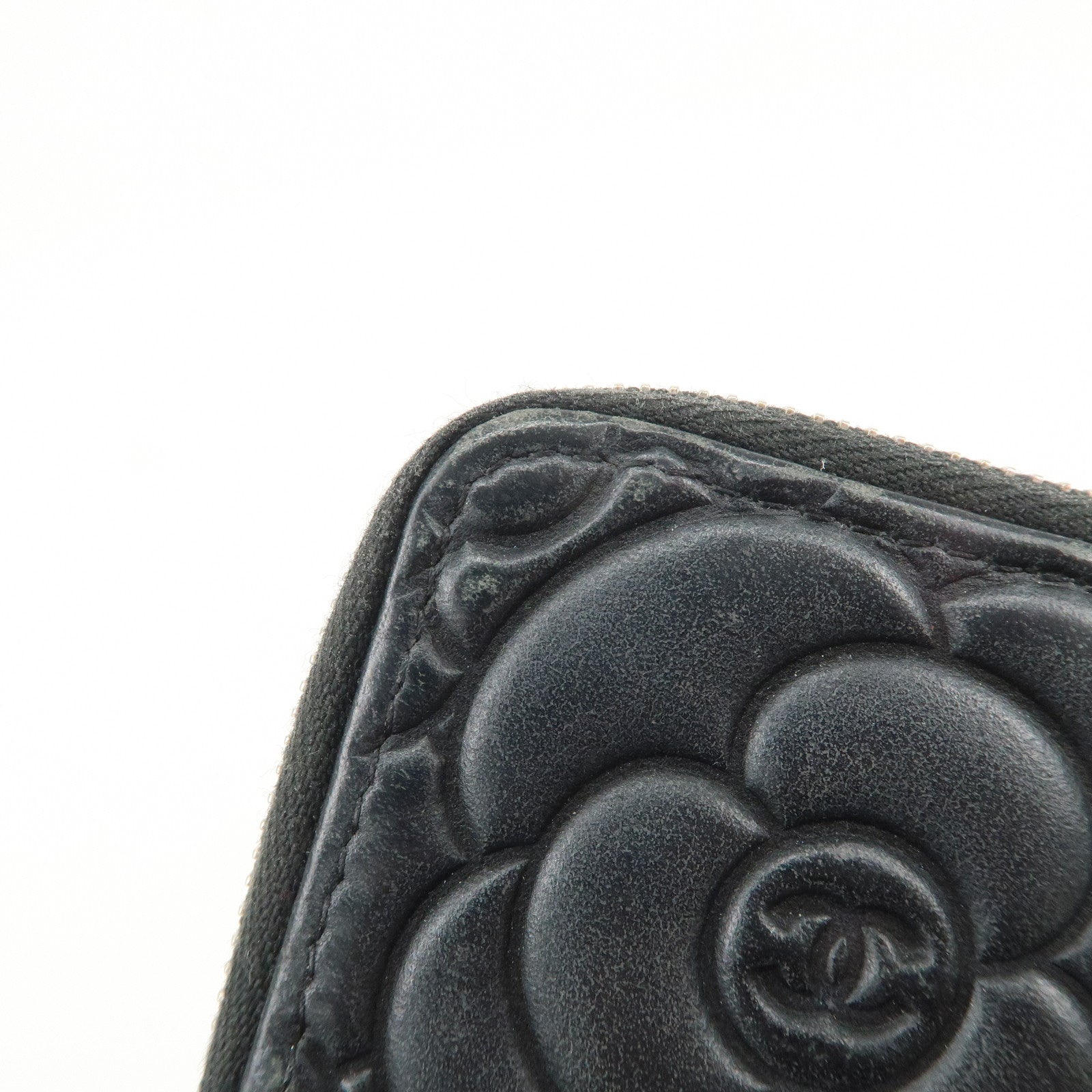 CHANEL Camellia Lamb Skin Coin Case Coin Purse Black