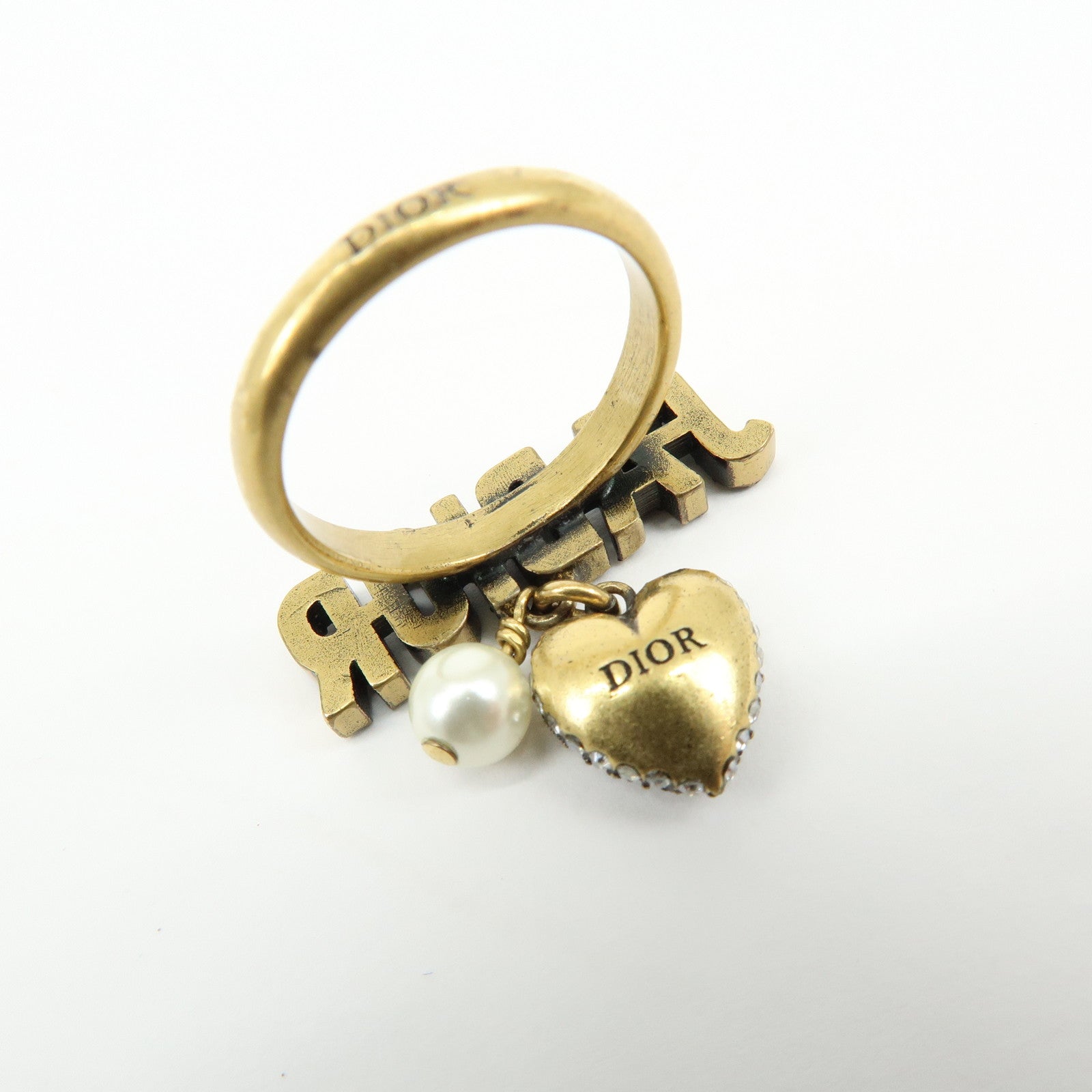 Christian Dior J'Adior Metal Rhinestone Ring Size S Gold