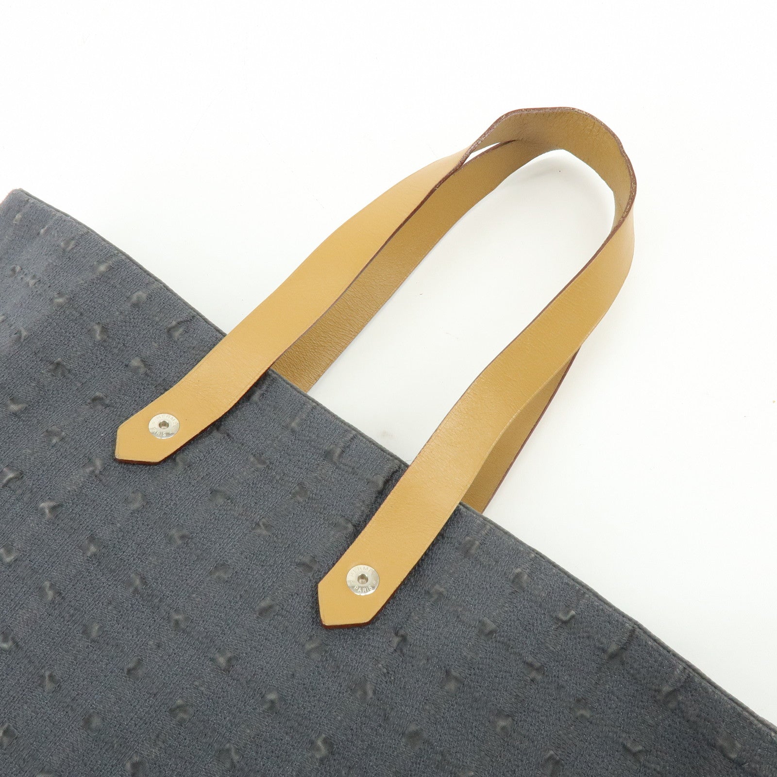 HERMES Amedaba GM Canvas Leather Tote Bag Hand Bag Gray