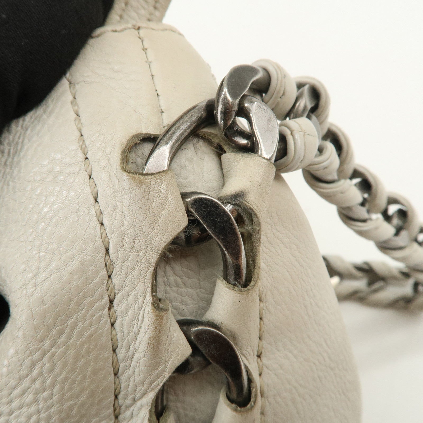 CHANEL COCO Mark Caviarskin Chain Tote Bag Shoulder Bag Ivory
