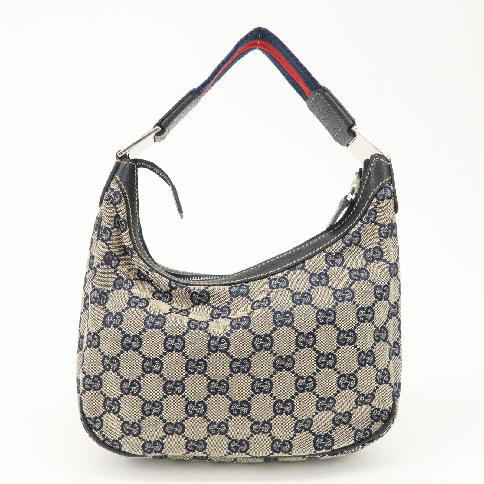 GUCCI Sherry GG Canvas Shoulder Bag Beige Navy 145811