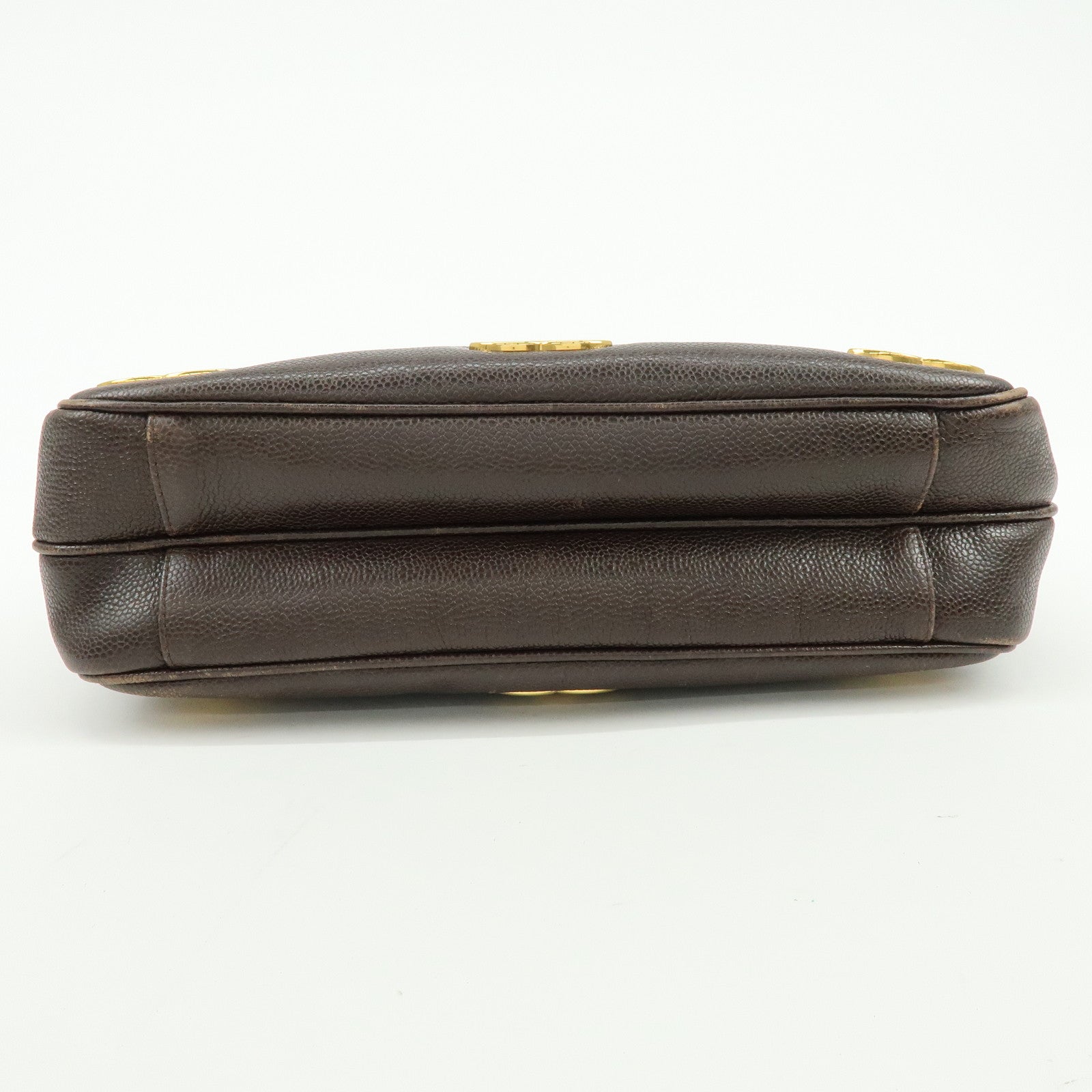 CHANEL Triple COCO Mark Caviarskin Chain Shoulder Bag Brown