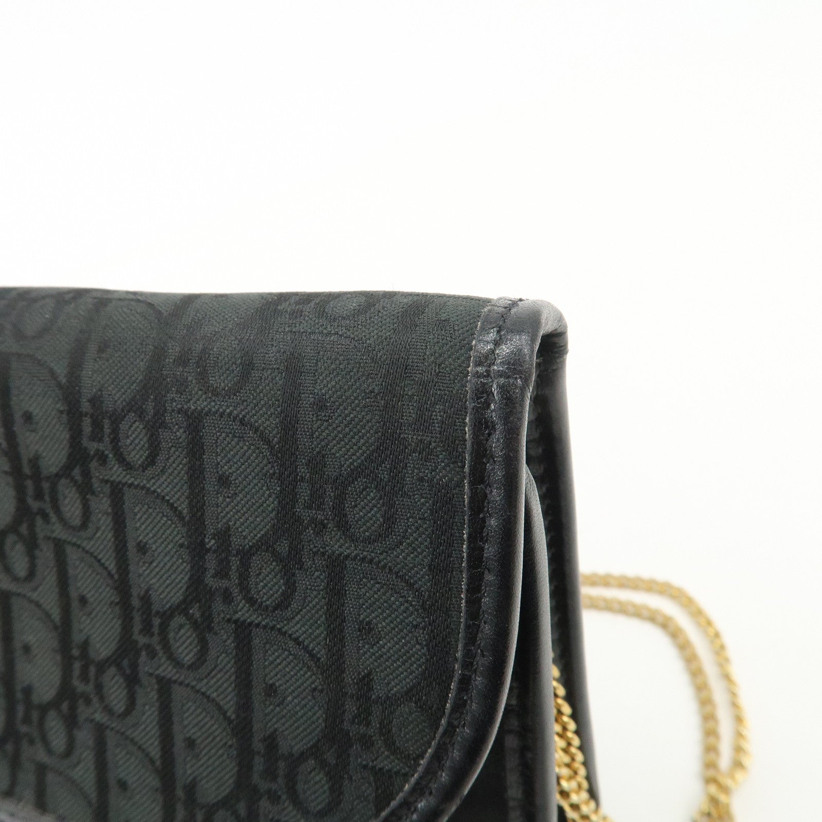 Christian Dior Trotter Leather Canvas Chain Shoulder Bag Black