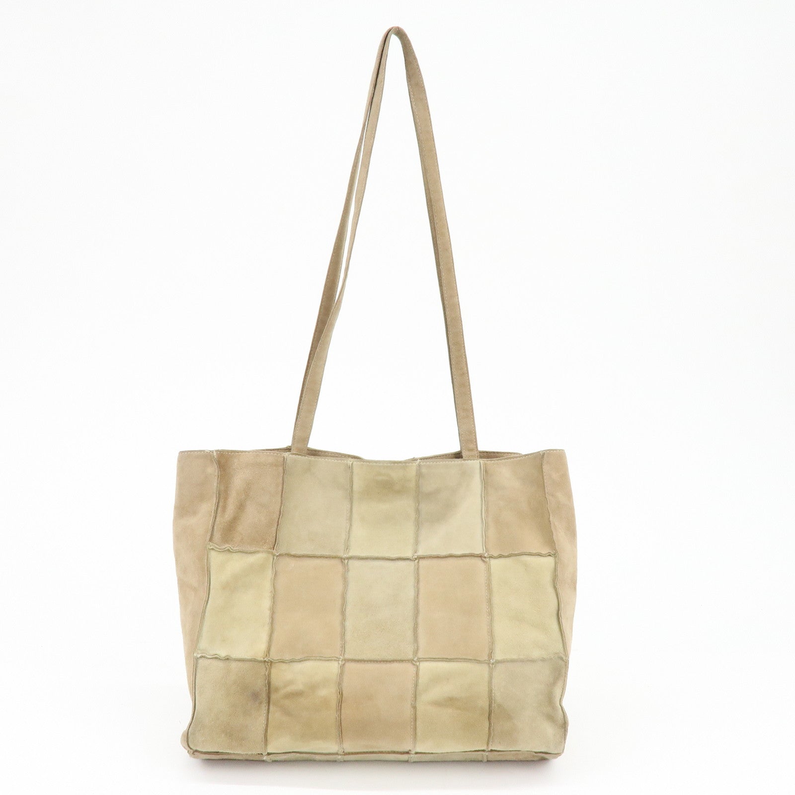 CHANEL Suede Patchwork Shoulder Bag Tote Bag Beige
