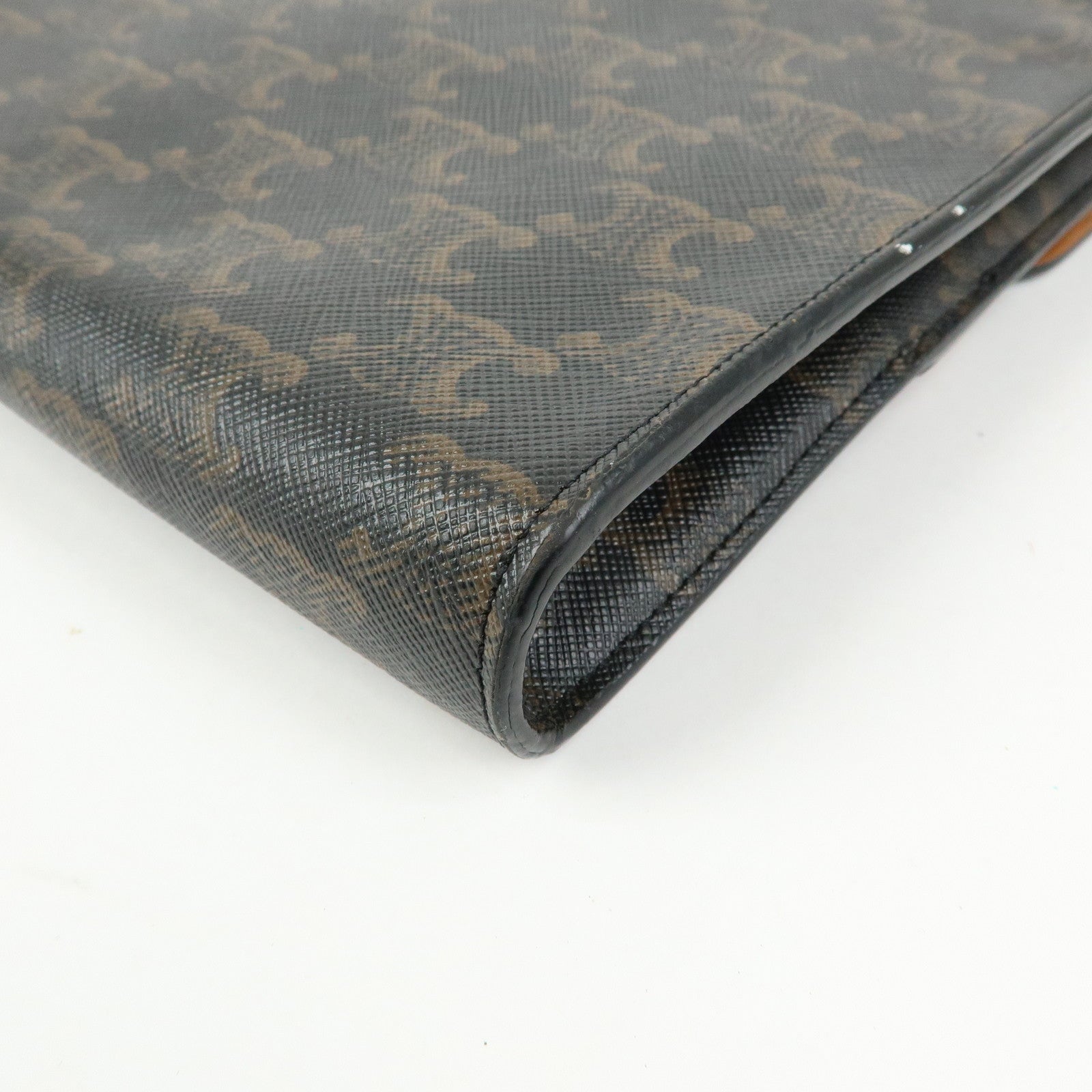 CELINE Triomphe PVC Leather Clutch Bag Pouch Black Brown