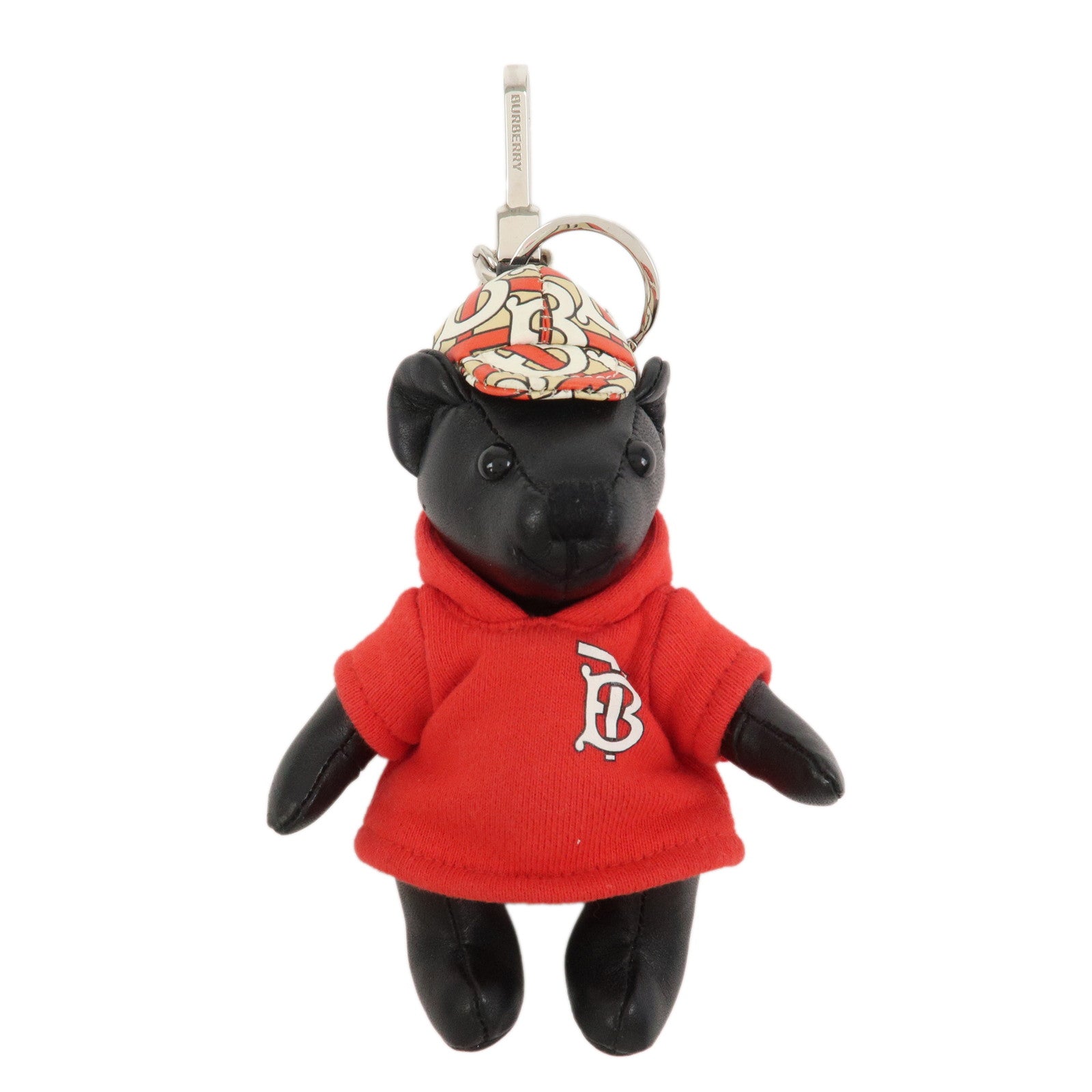 BURBERRY Logo Leather Thomas Bear Bag Charm Key Chain Black Red