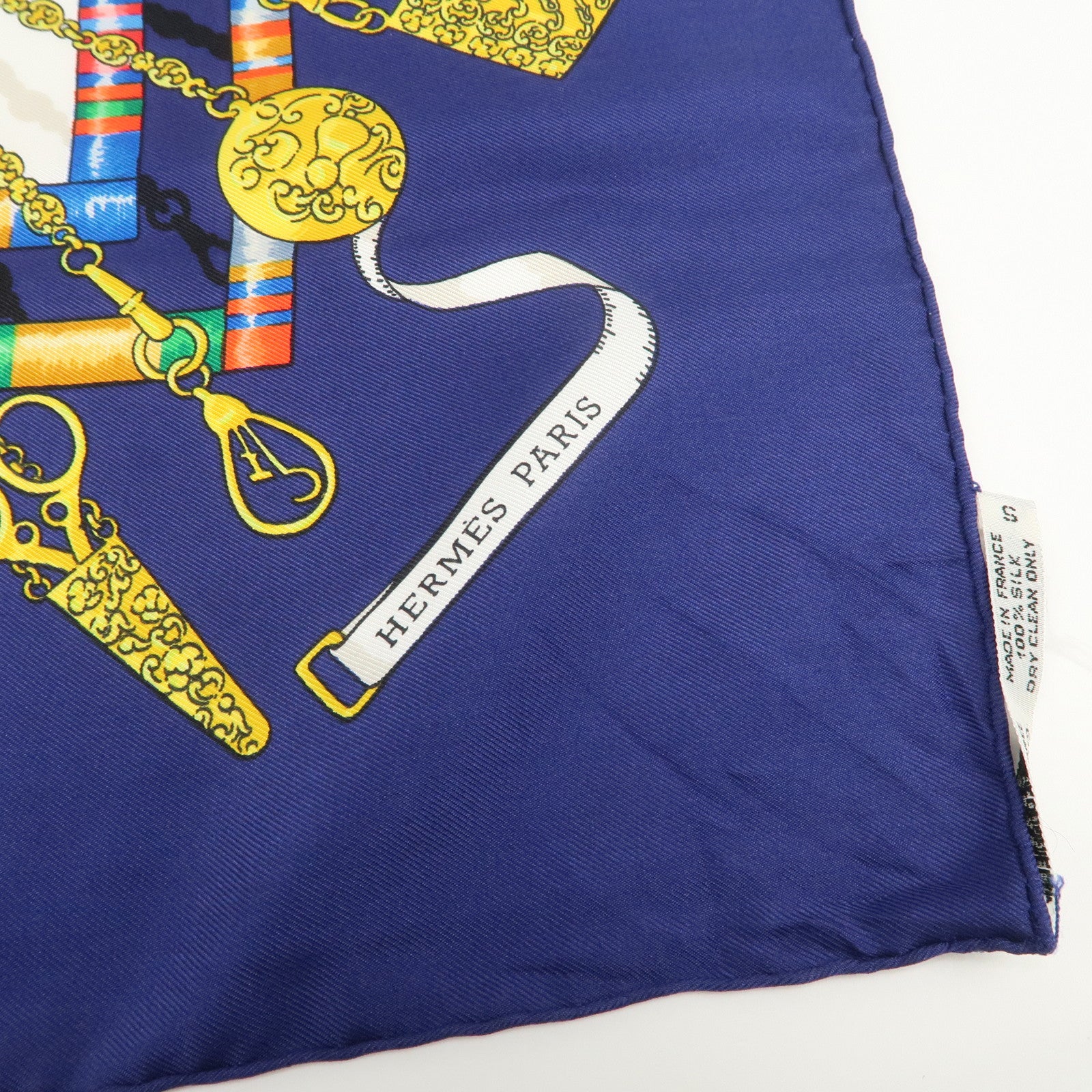 HERMES Carre 90 Silk 100% Scarf Petite main Navy White Multicolor