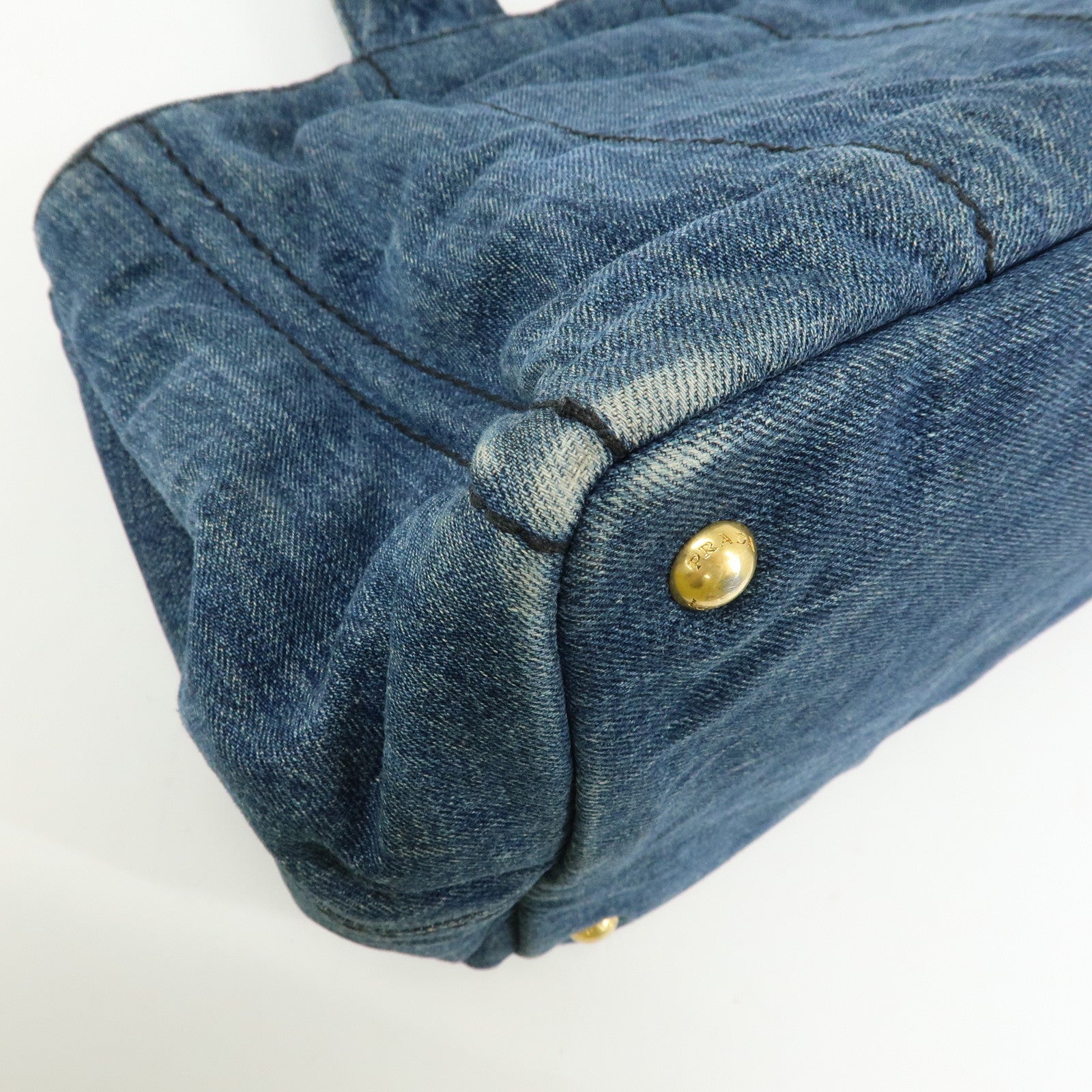 PRADA Logo Canapa Canvas Denim Tote Bag Hand Bag Blue B1877B