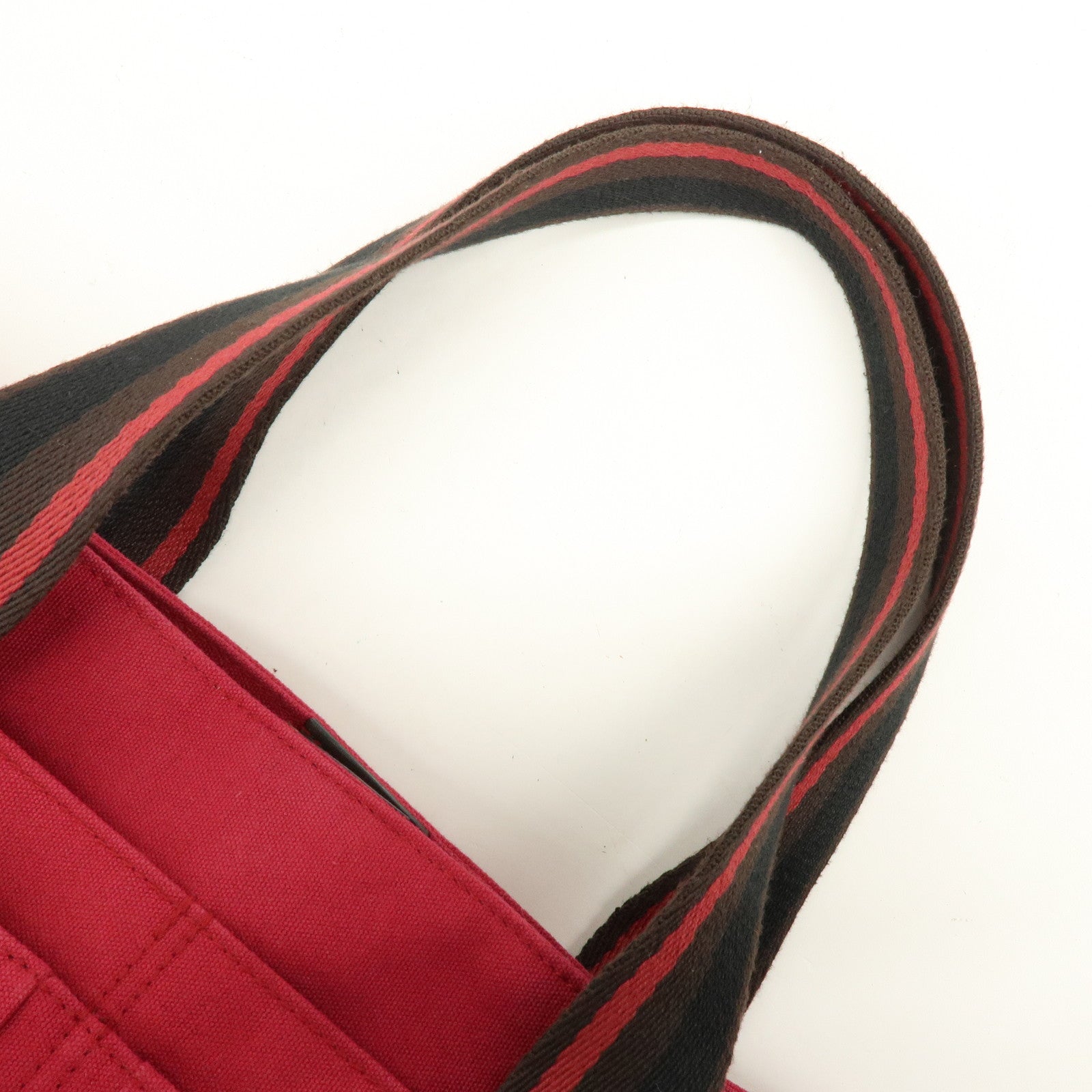 HERMES Trocadéro Vertical MM Canvas Calf Leather Tote Bag Red Brown