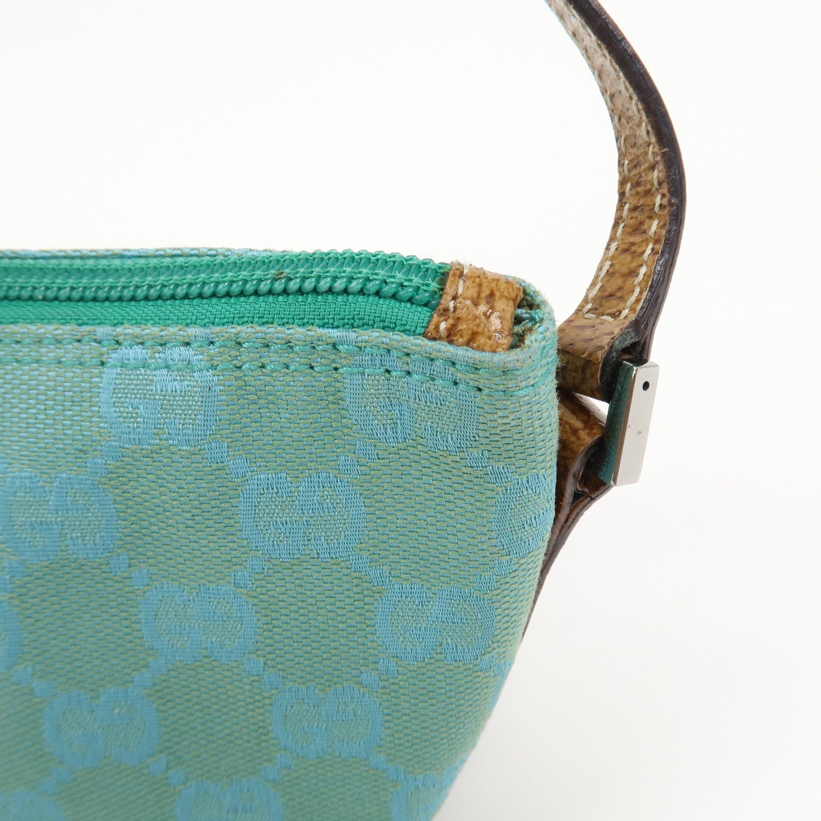 GUCCI Boat Bag GG Canvas Leather Hand Bag Pouch Blue 07198