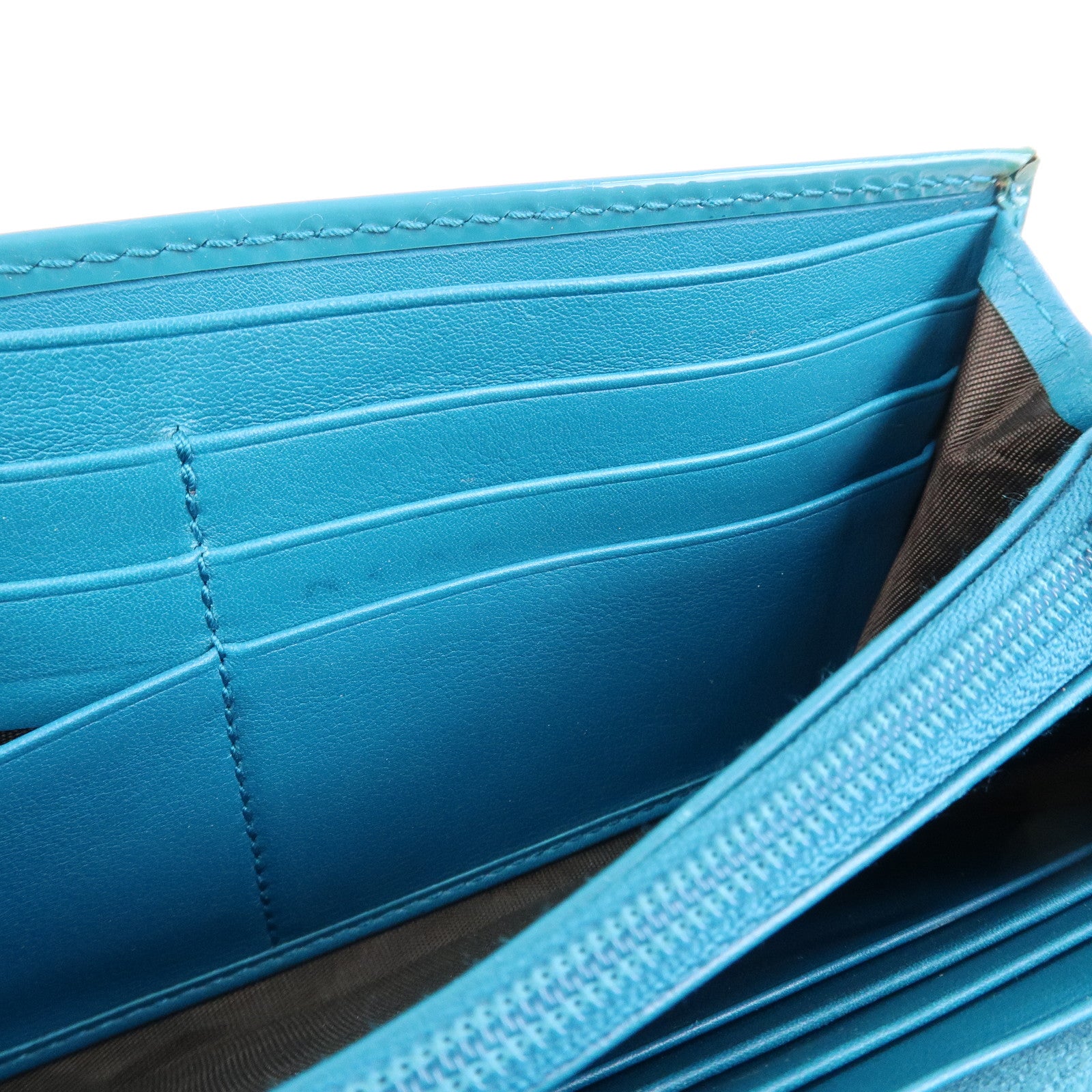 GUCCI  Patent Leather Flap Long Wallet Blue Green 309760